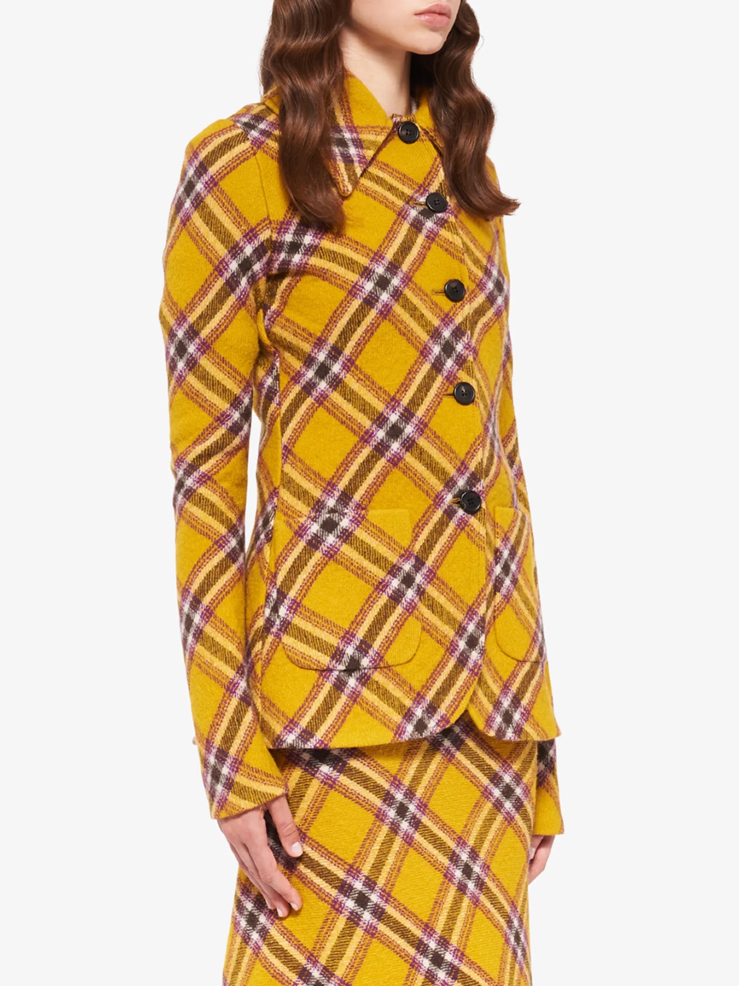 single-breasted checked wool jacket