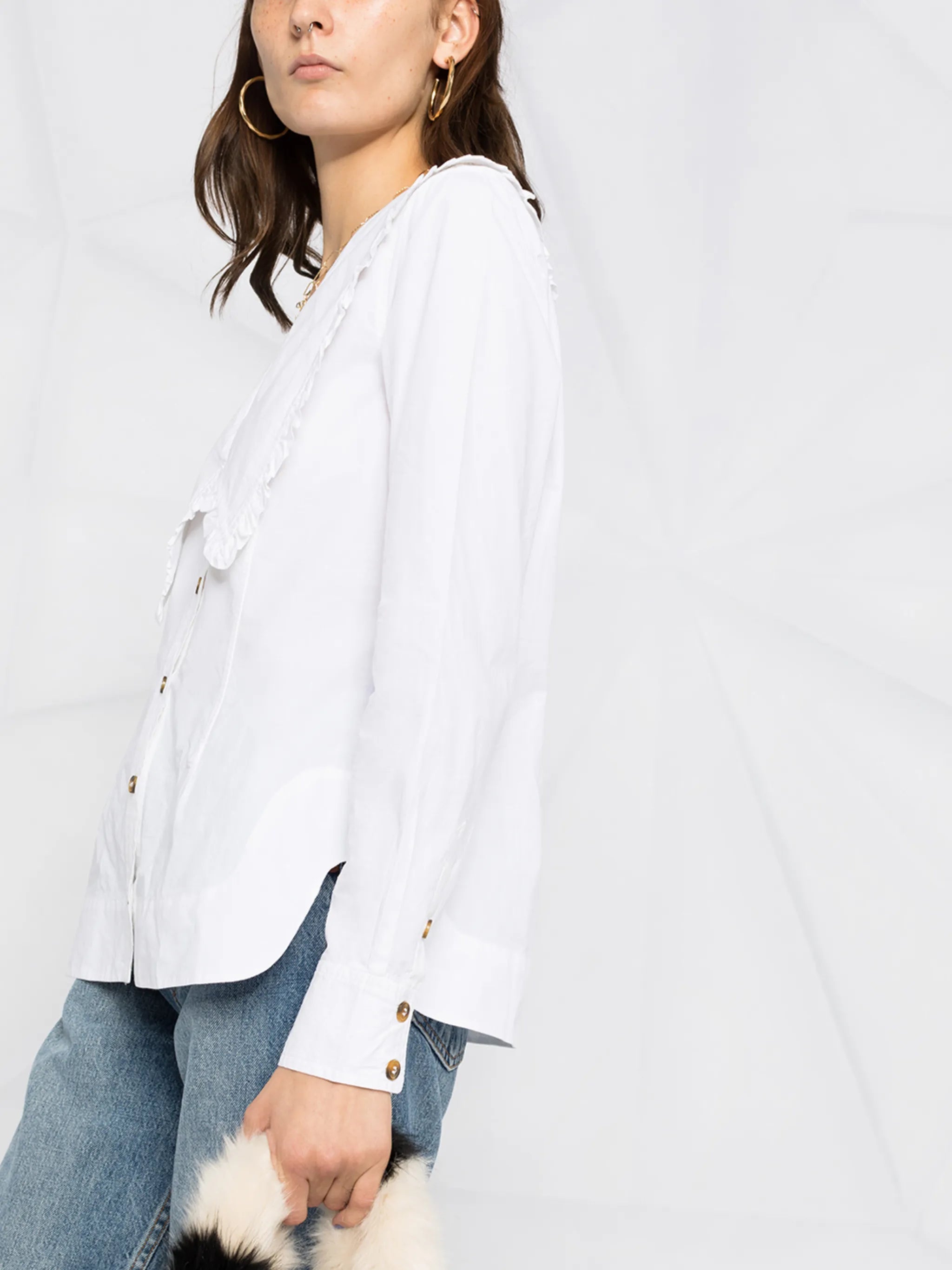 bib collar poplin frill shirt