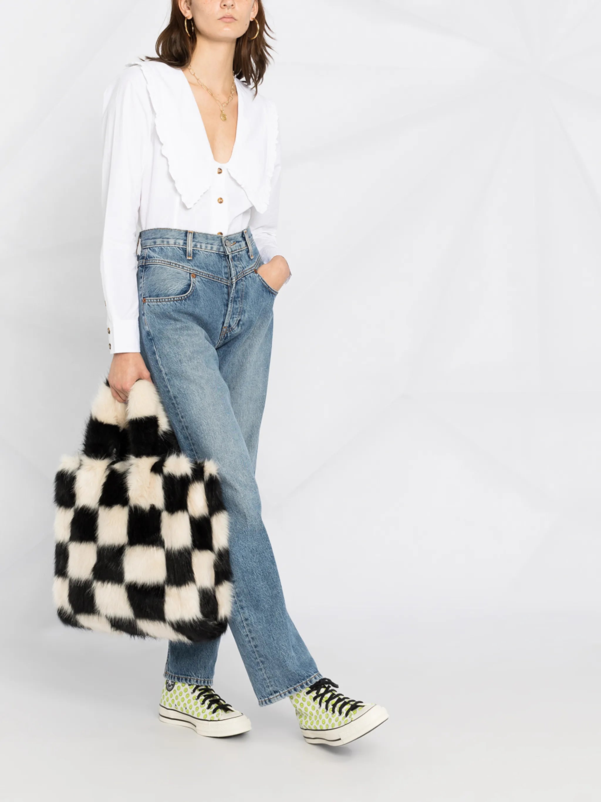 bib collar poplin frill shirt