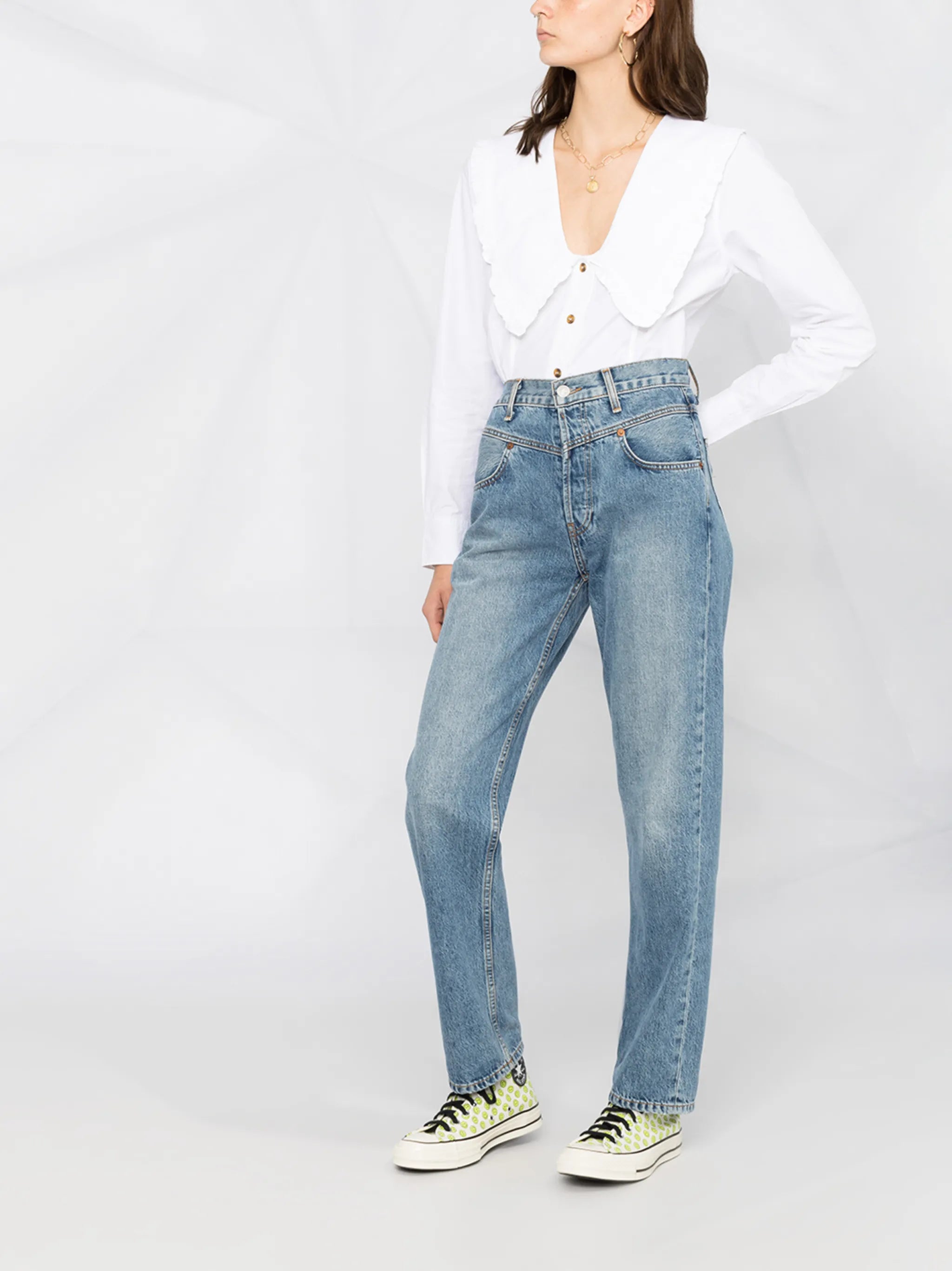 bib collar poplin frill shirt