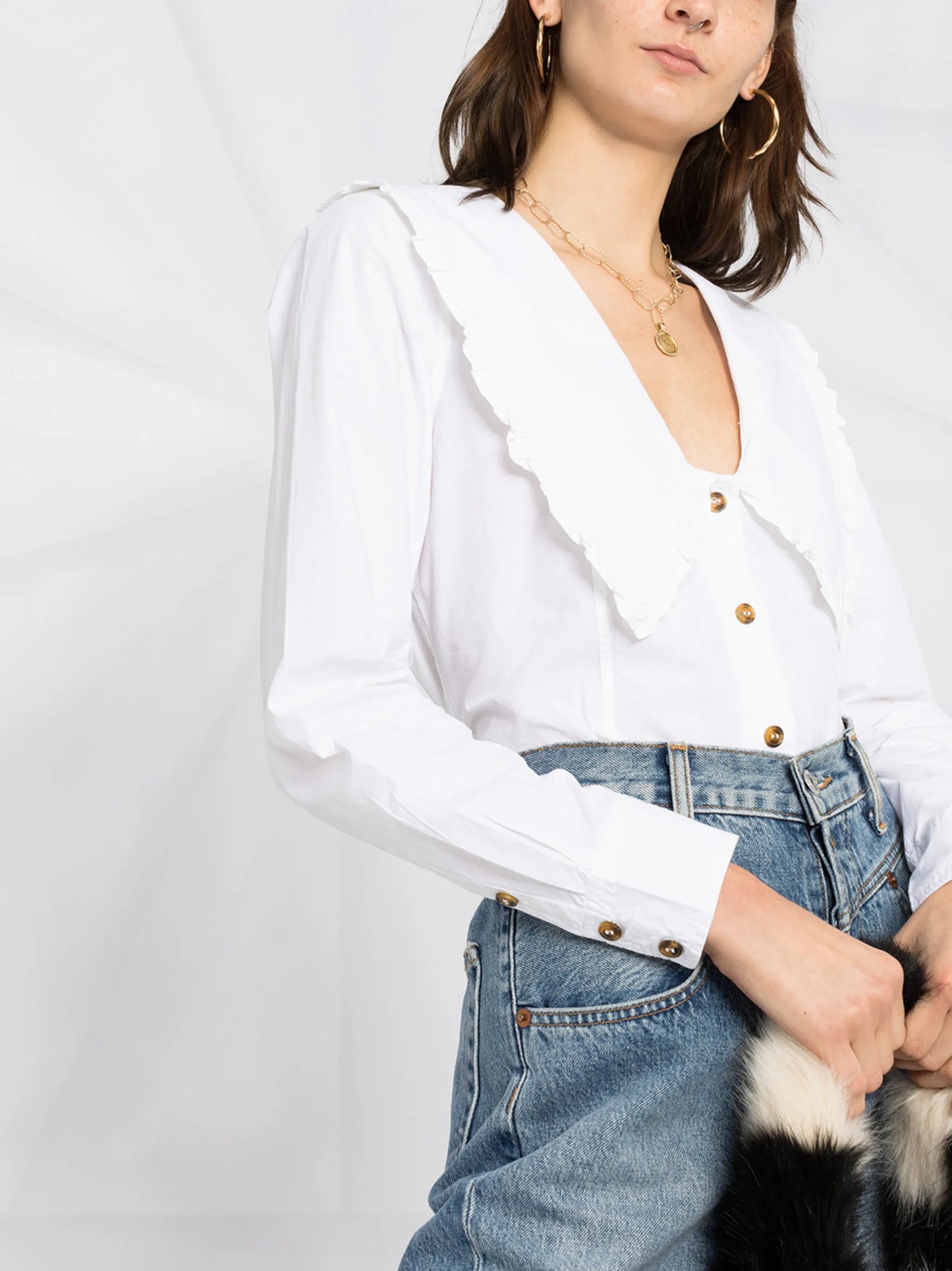 bib collar poplin frill shirt