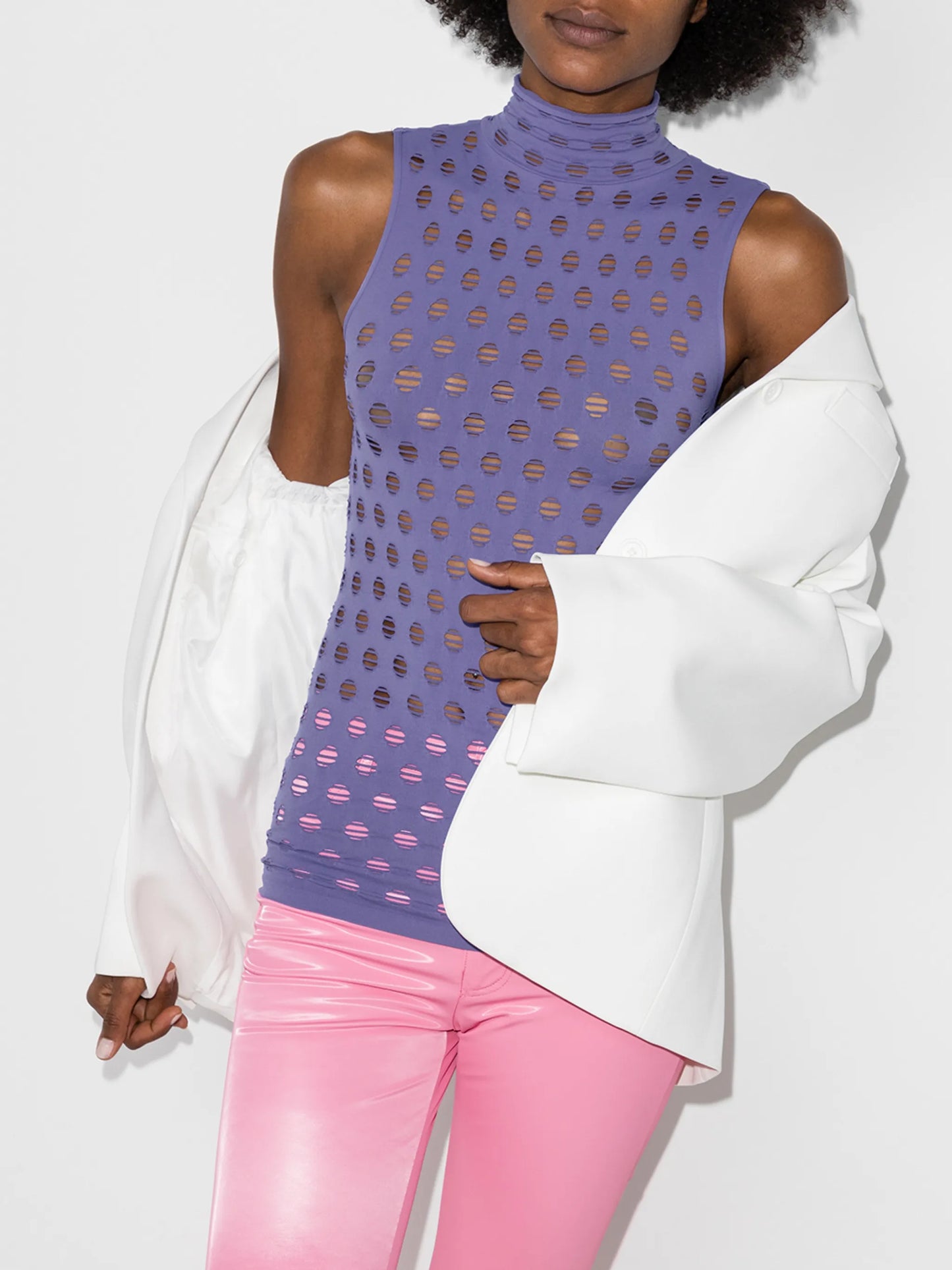 perforated rollneck tank top
