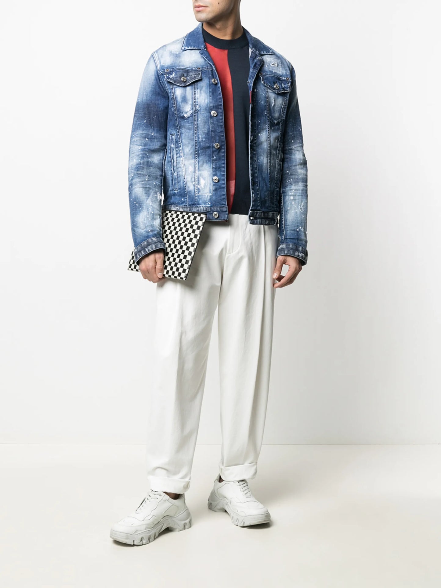 paint-splatter denim jacket