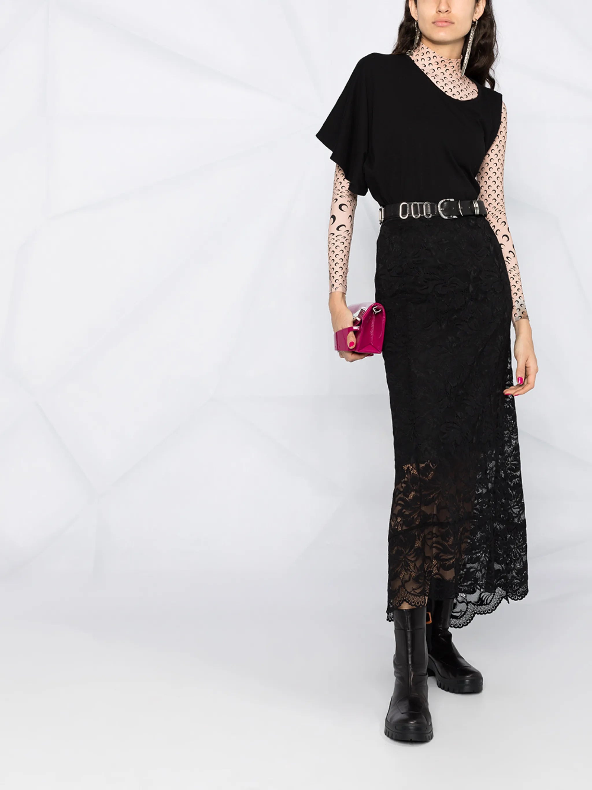 split-hem lace midi skirt