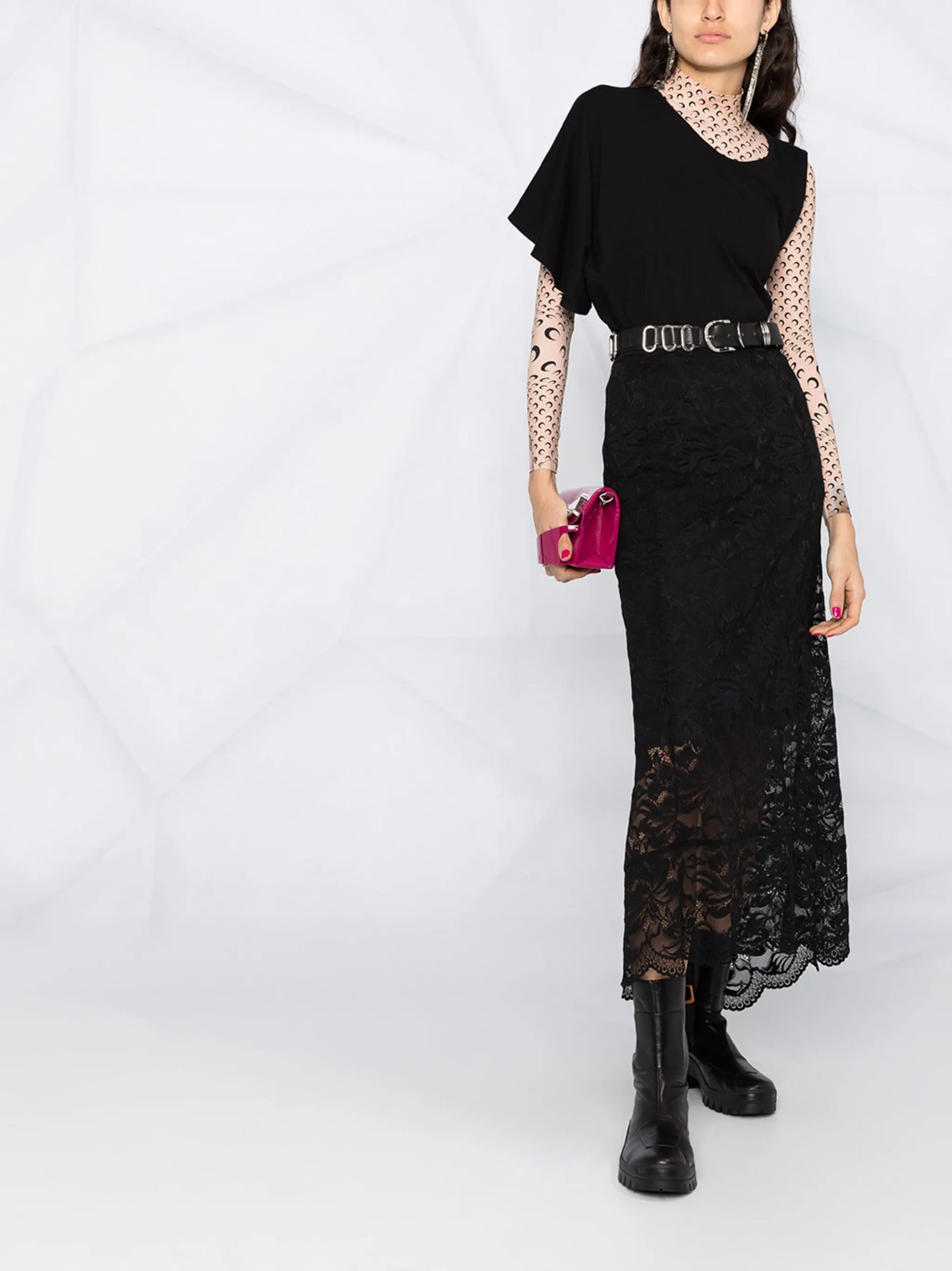 split-hem lace midi skirt