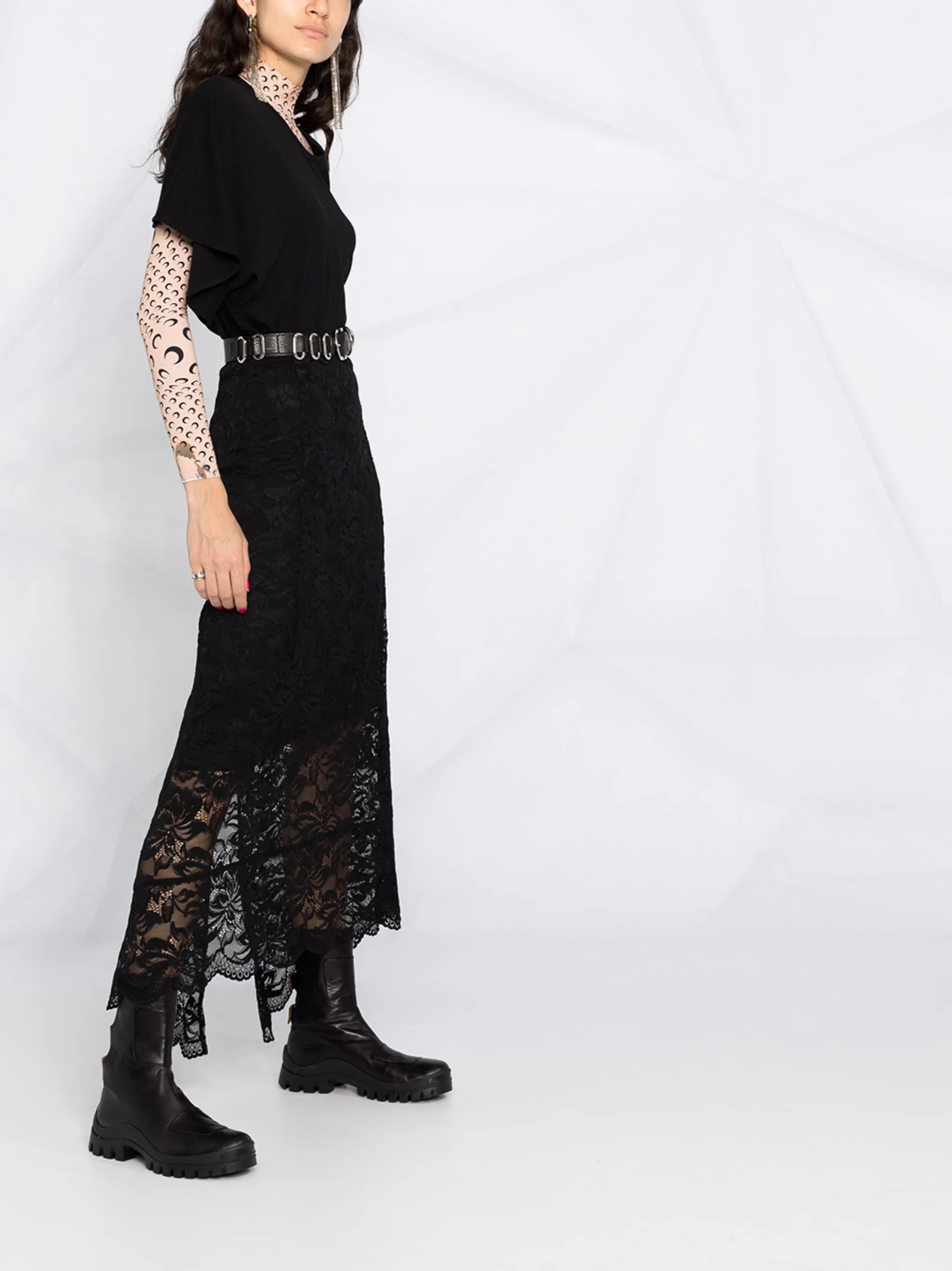 split-hem lace midi skirt