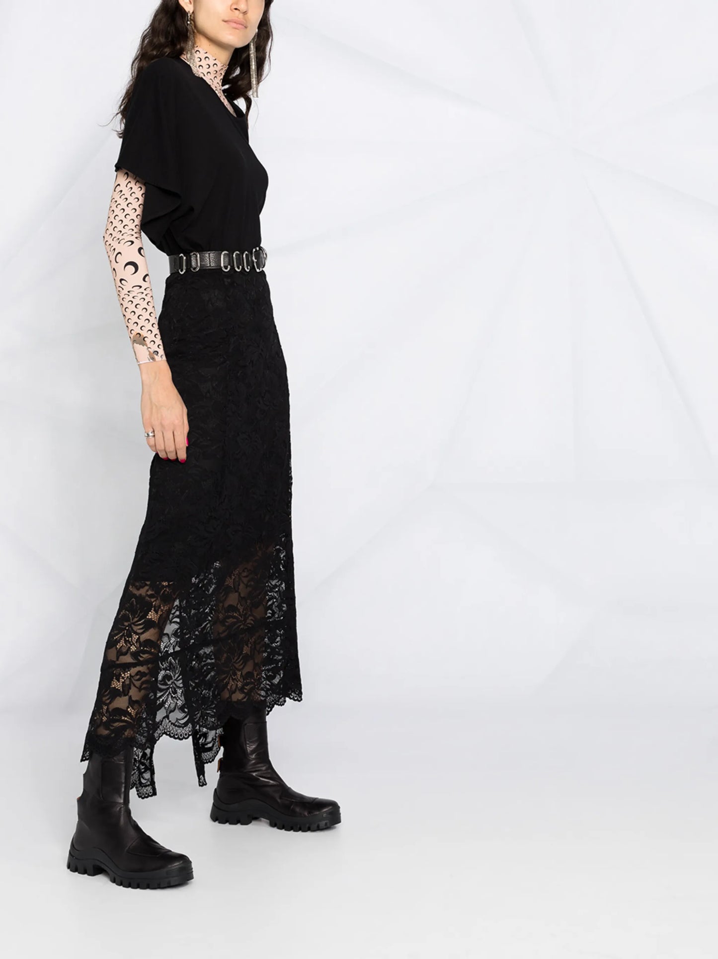 split-hem lace midi skirt