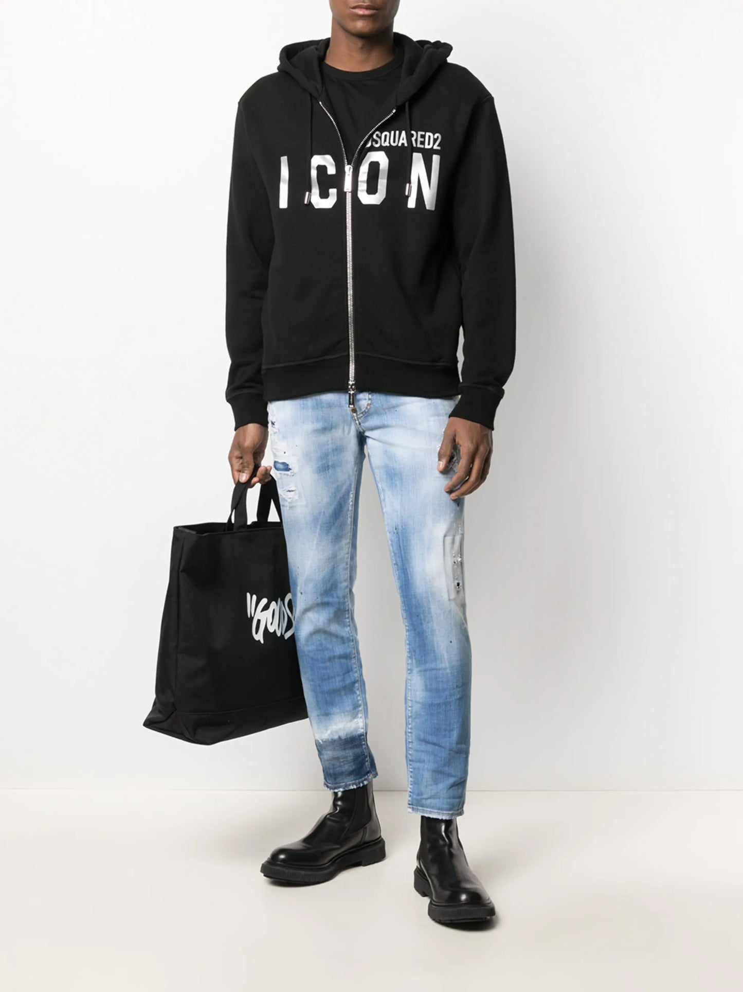 ripped straight-leg jeans