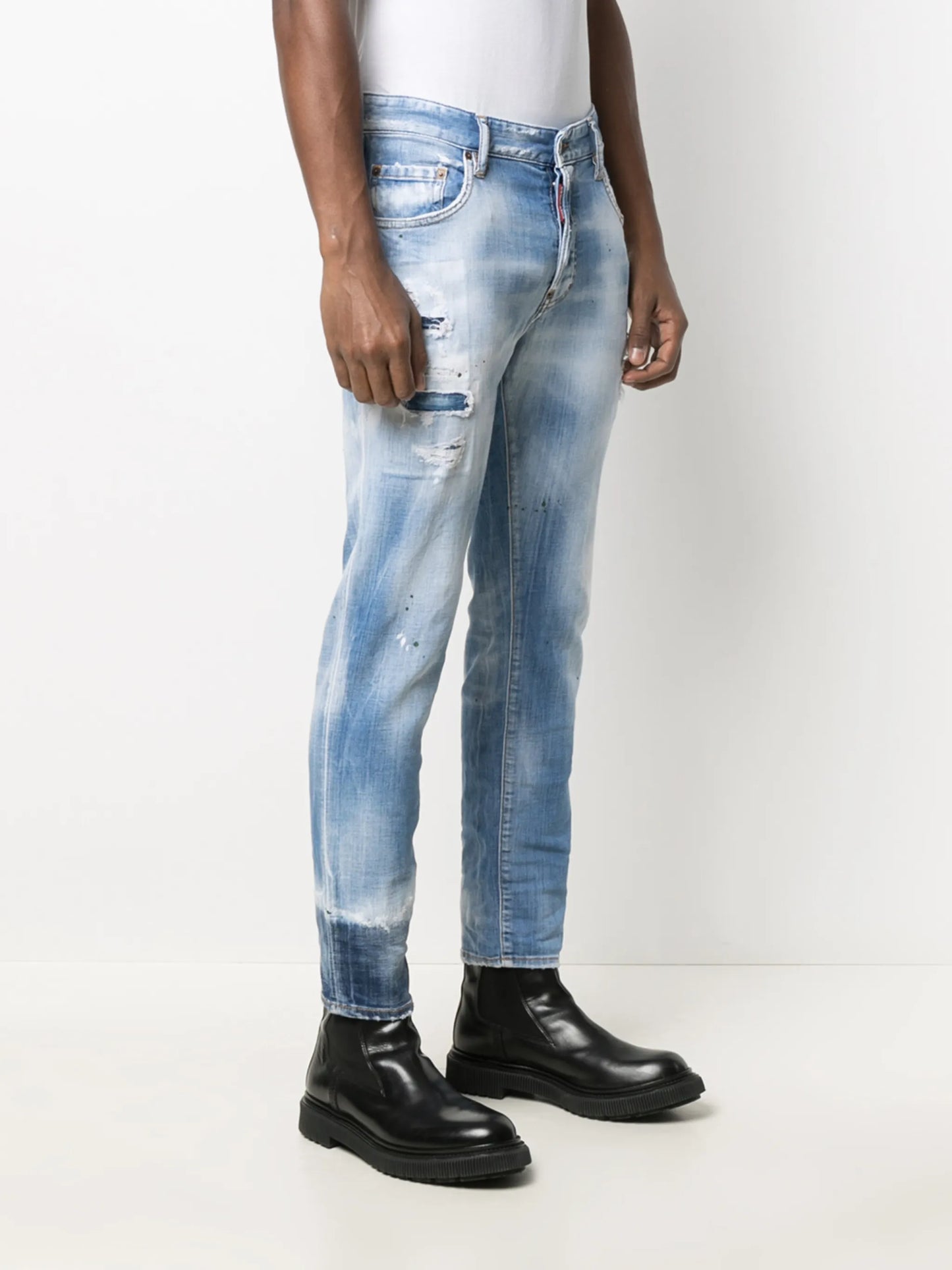 ripped straight-leg jeans
