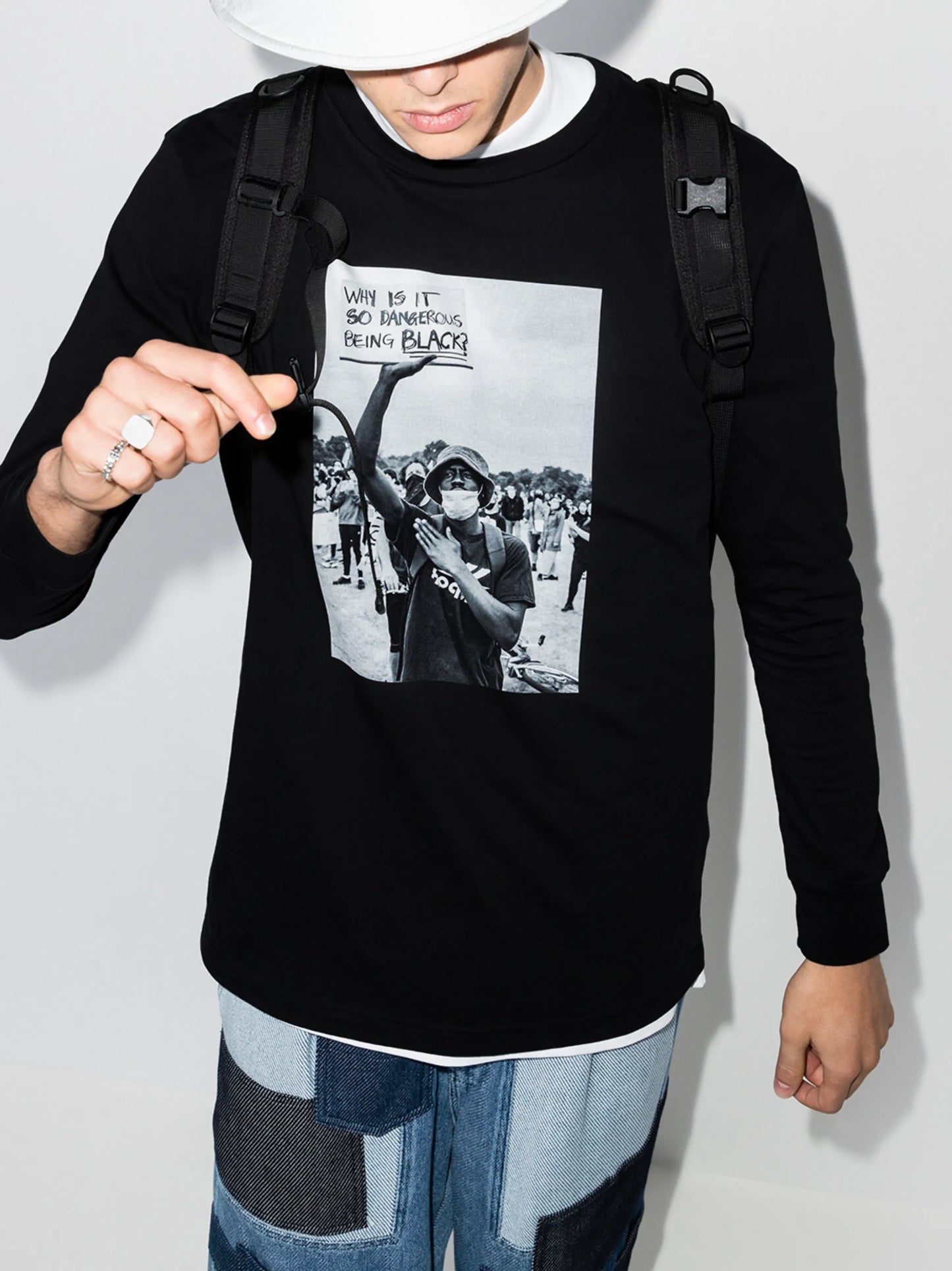 long-sleeve photograph print T-shirt