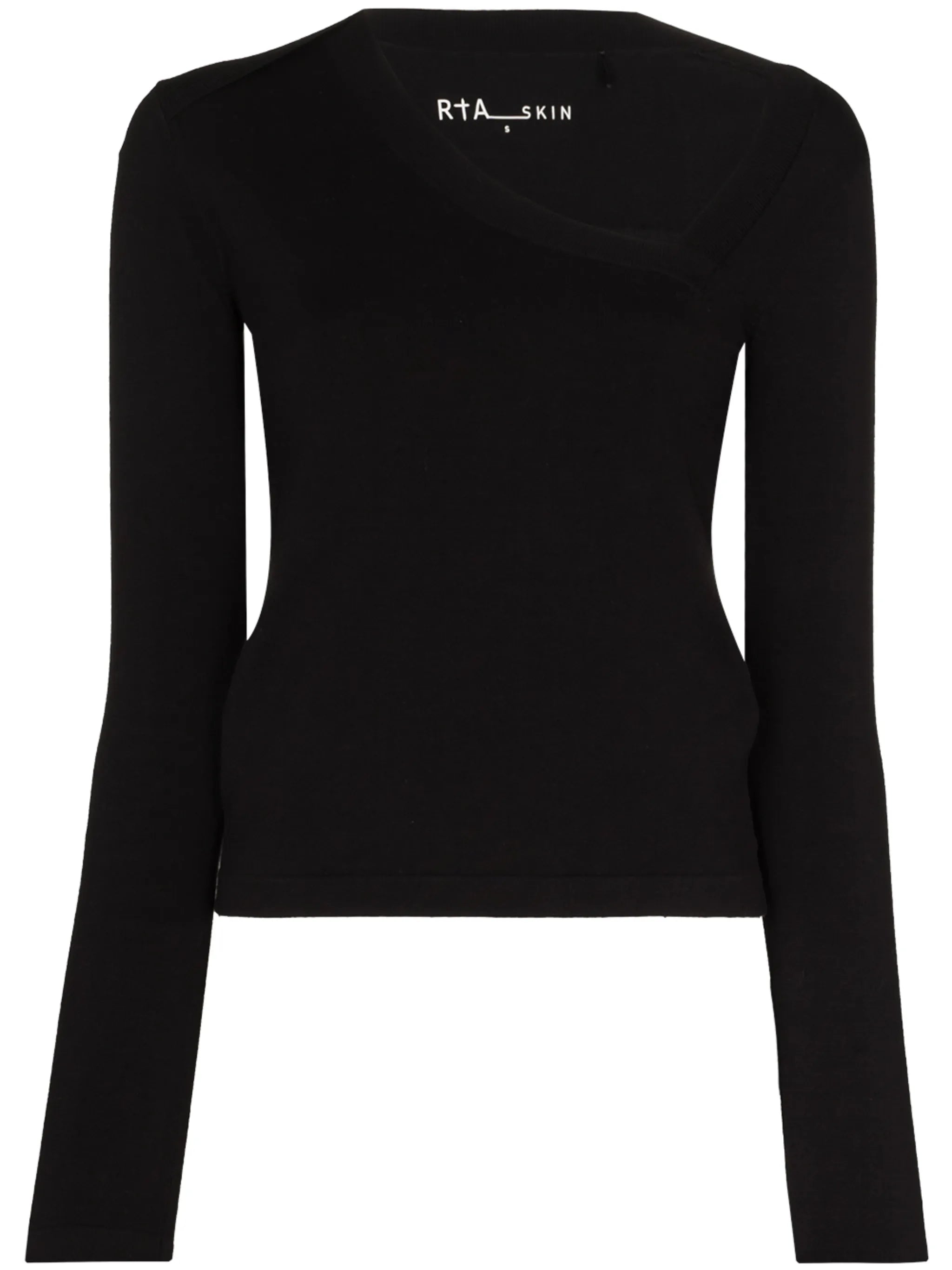 asymmetric-neck long-sleeve T-shirt