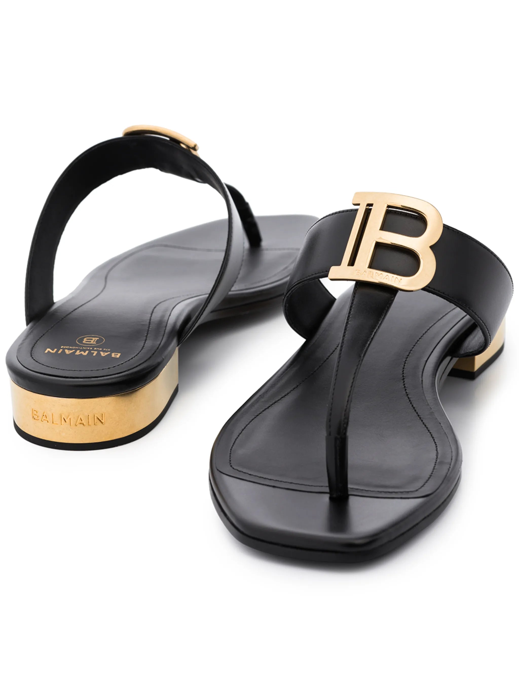 B appliqué leather sandals