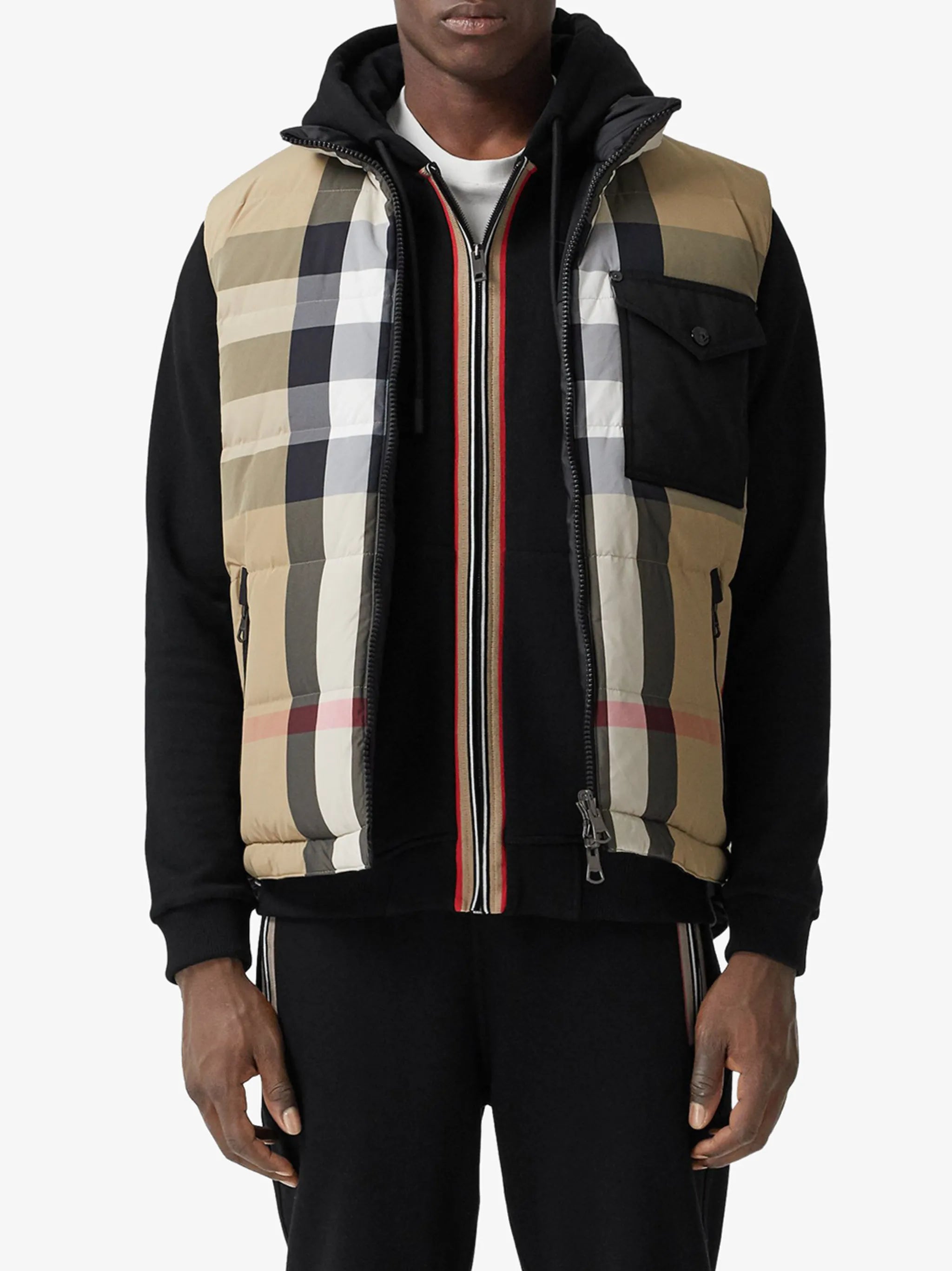 reversible check puffer gilet