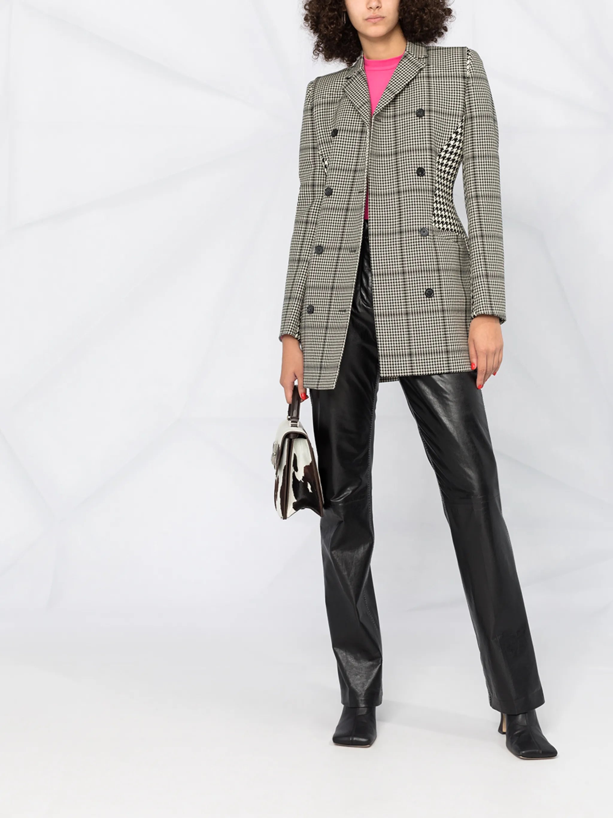 houndstooth print panelled longline blazer