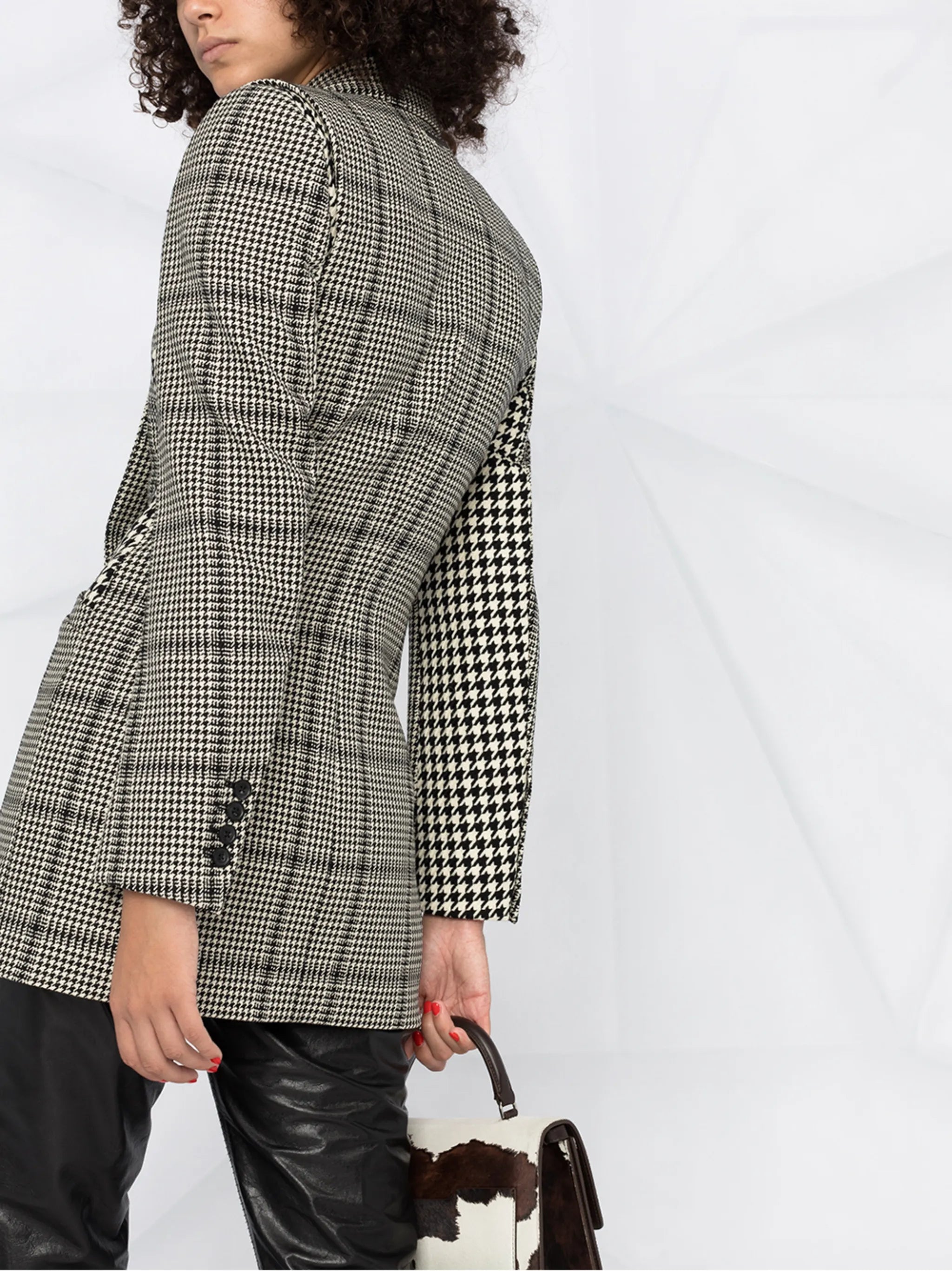 houndstooth print panelled longline blazer