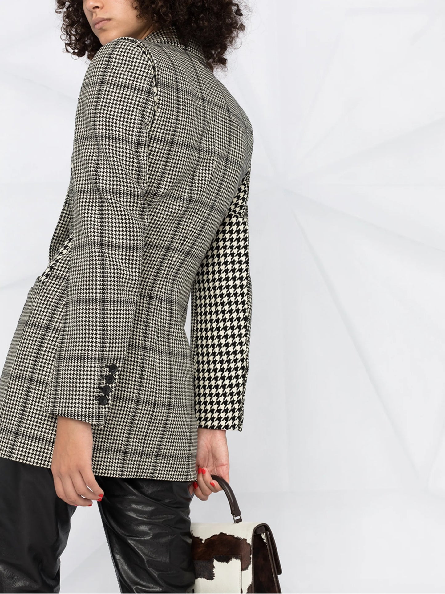 houndstooth print panelled longline blazer