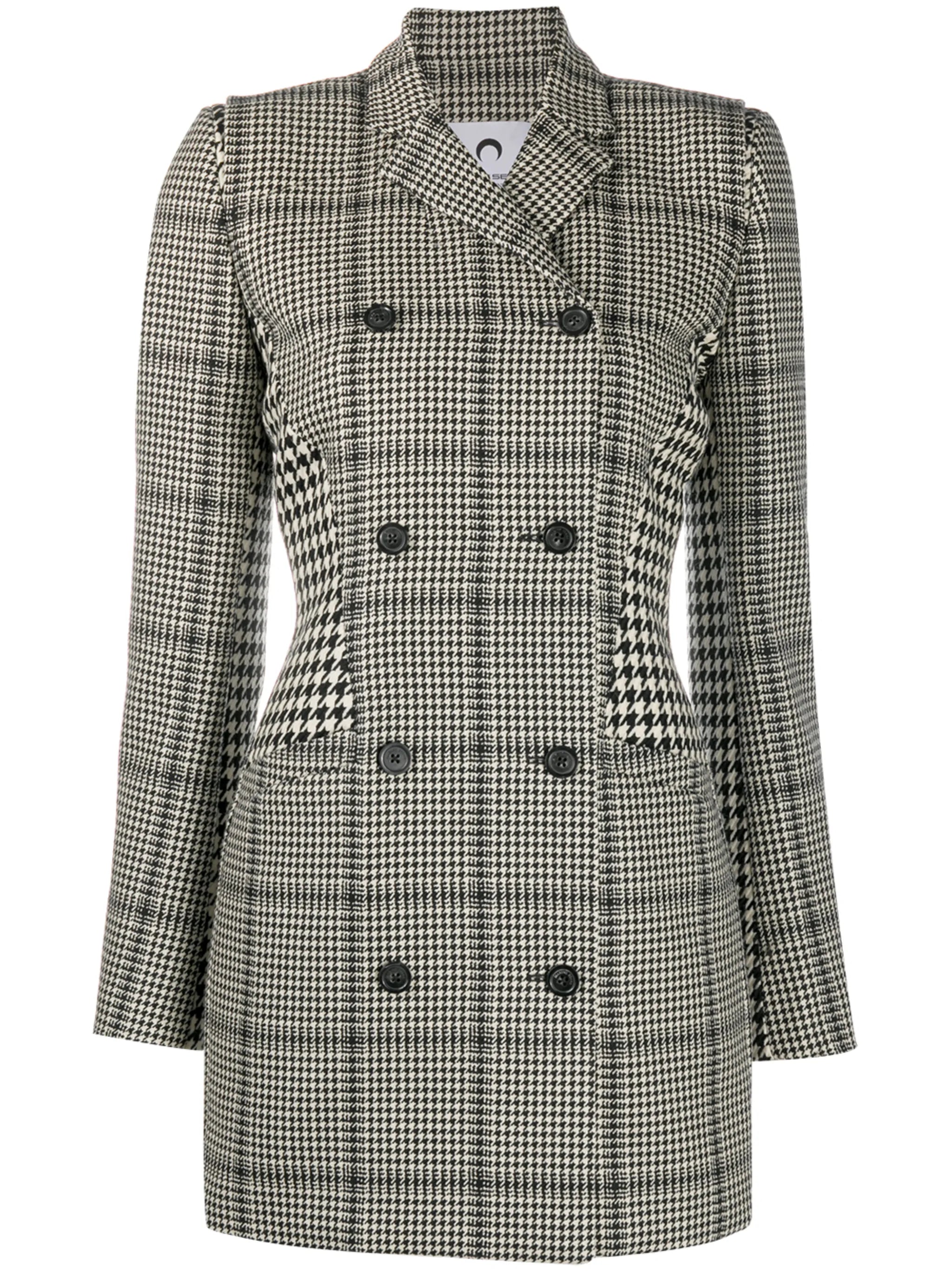houndstooth print panelled longline blazer