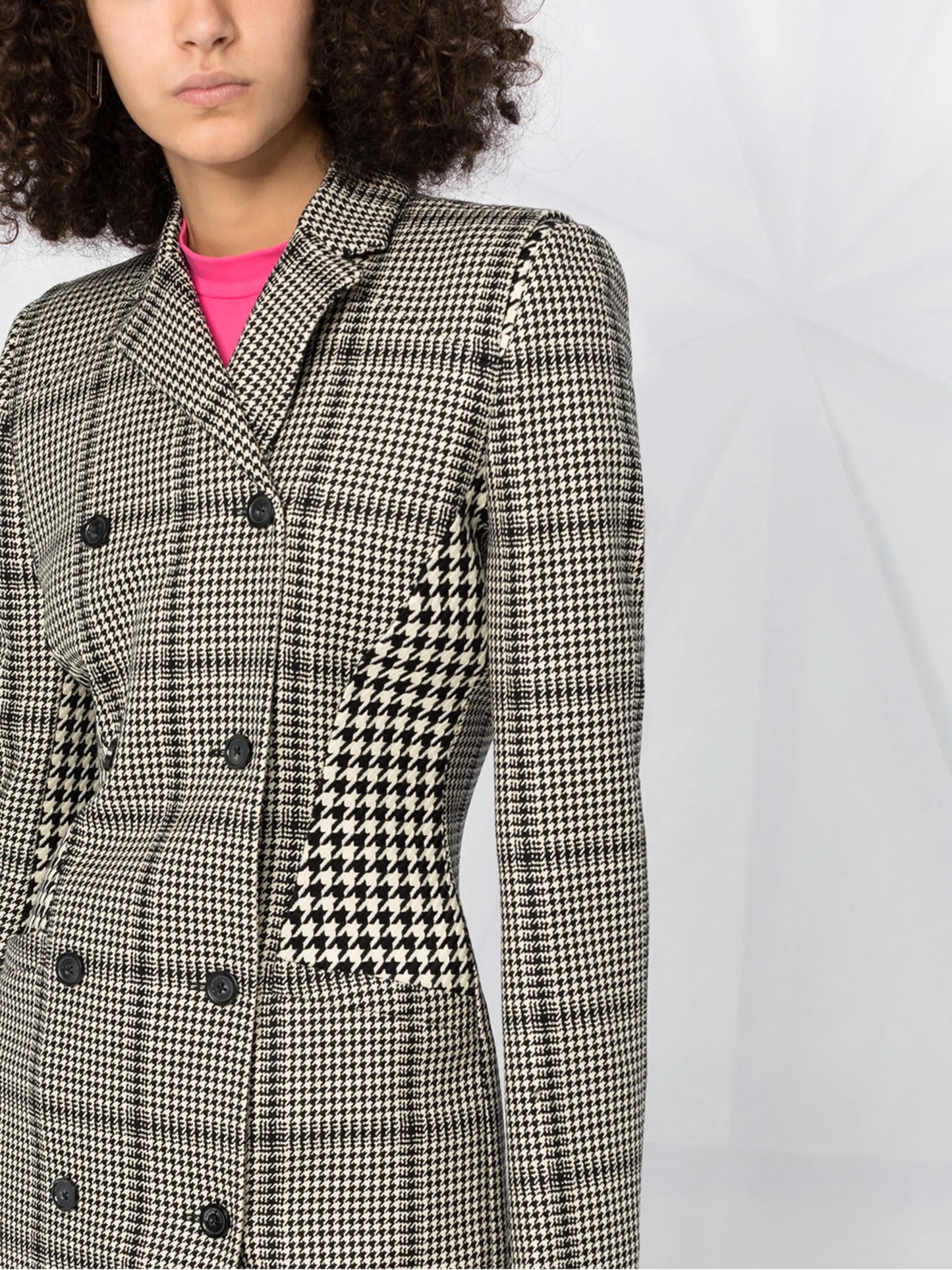 houndstooth print panelled longline blazer