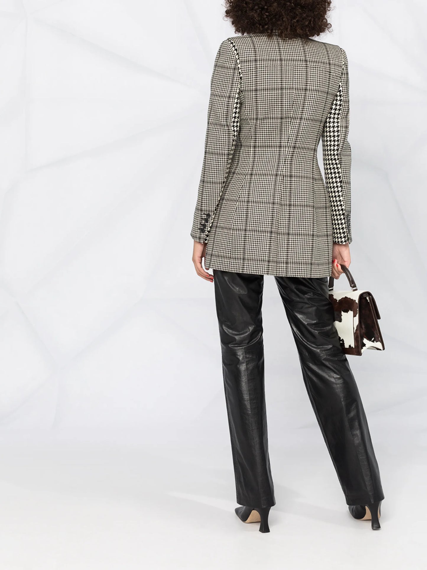 houndstooth print panelled longline blazer