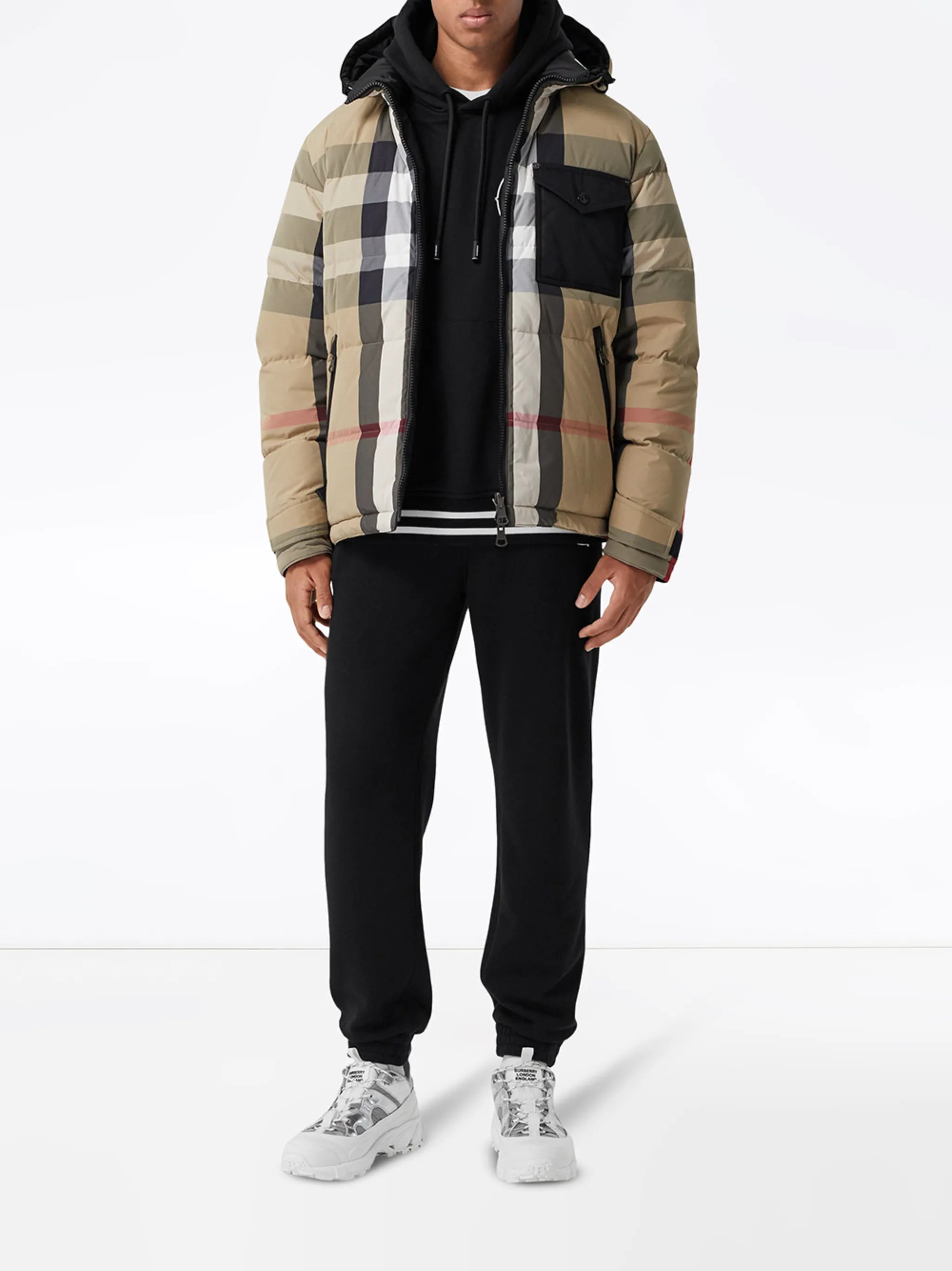 check-pattern hooded jacket
