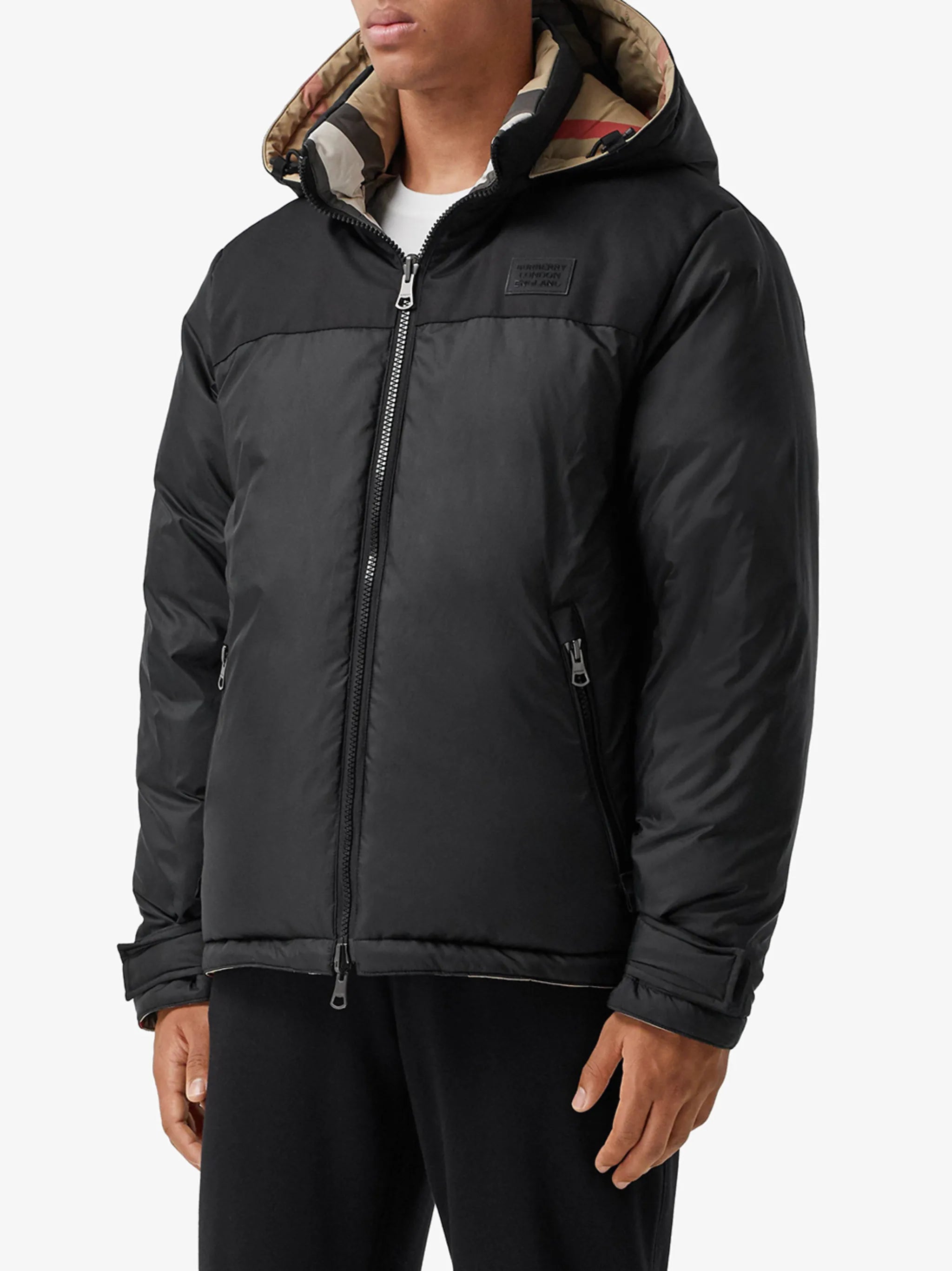 check-pattern hooded jacket
