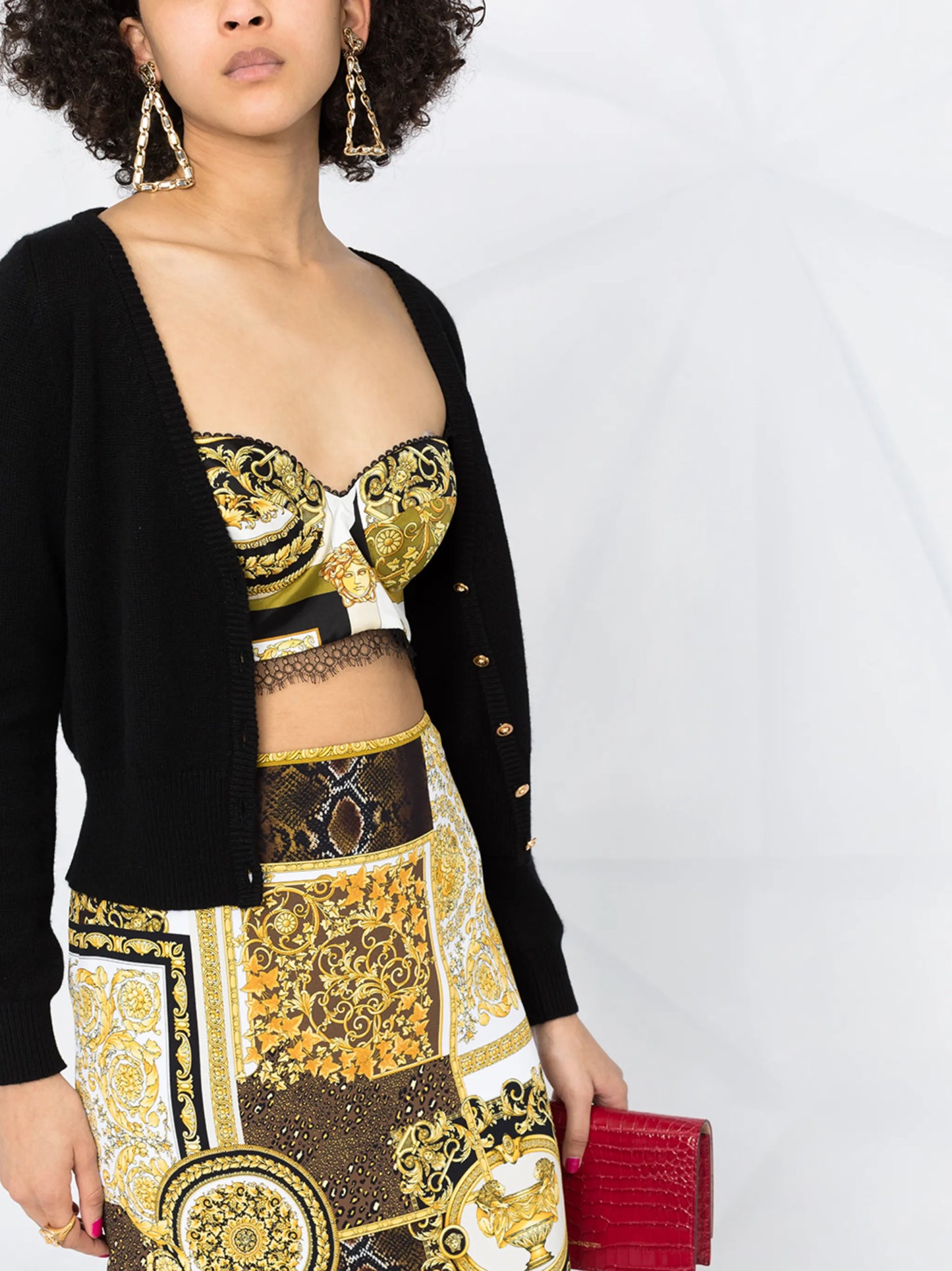printed lace-detail bralette