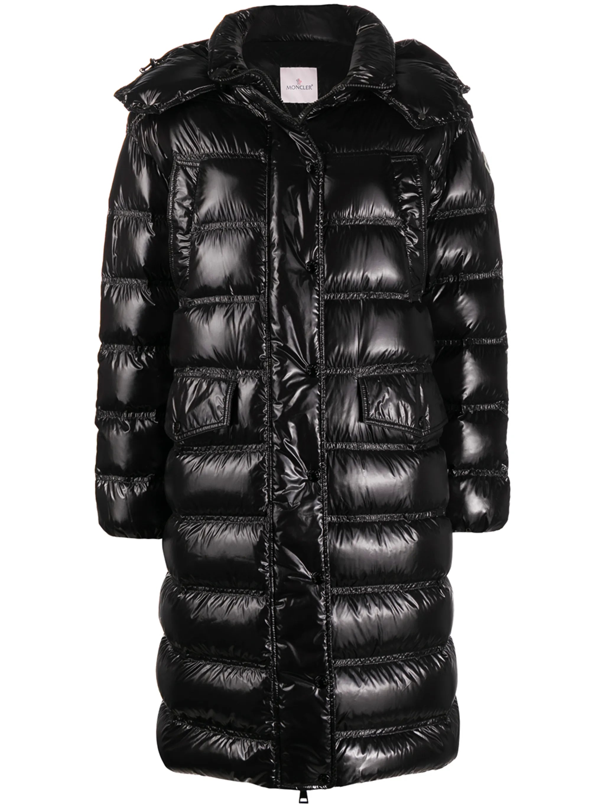 hooded padded midi coat