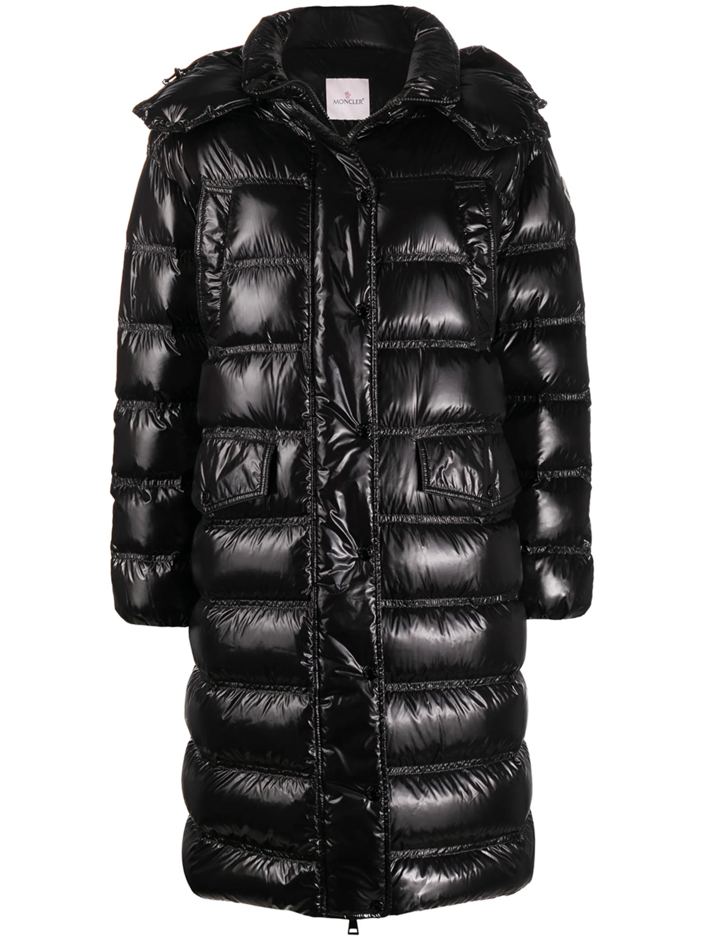 hooded padded midi coat