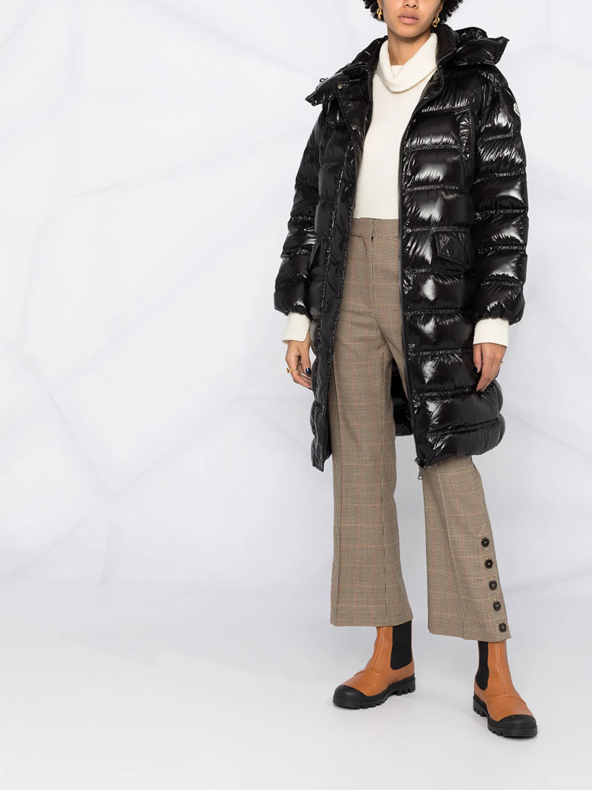 hooded padded midi coat