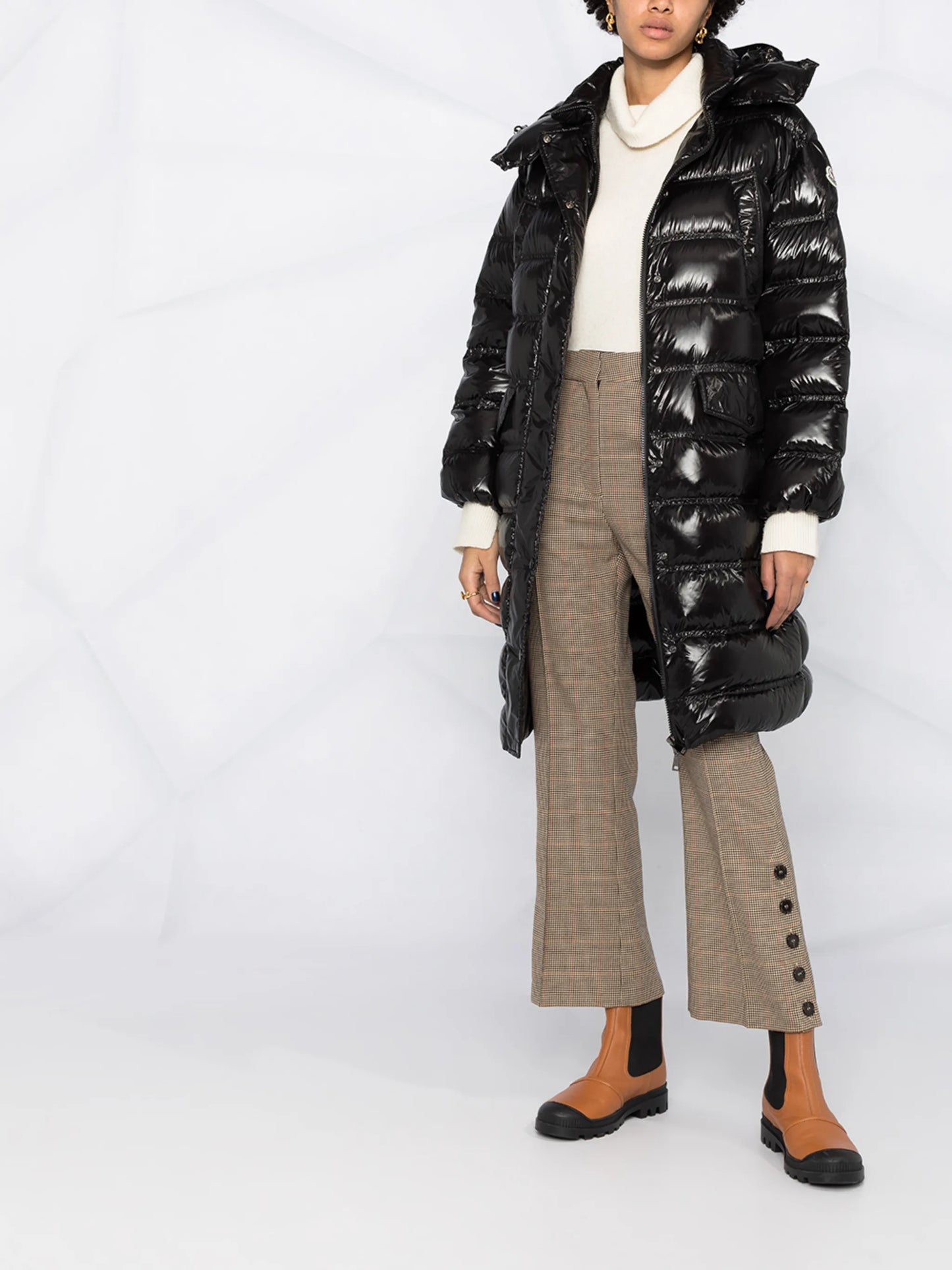 hooded padded midi coat