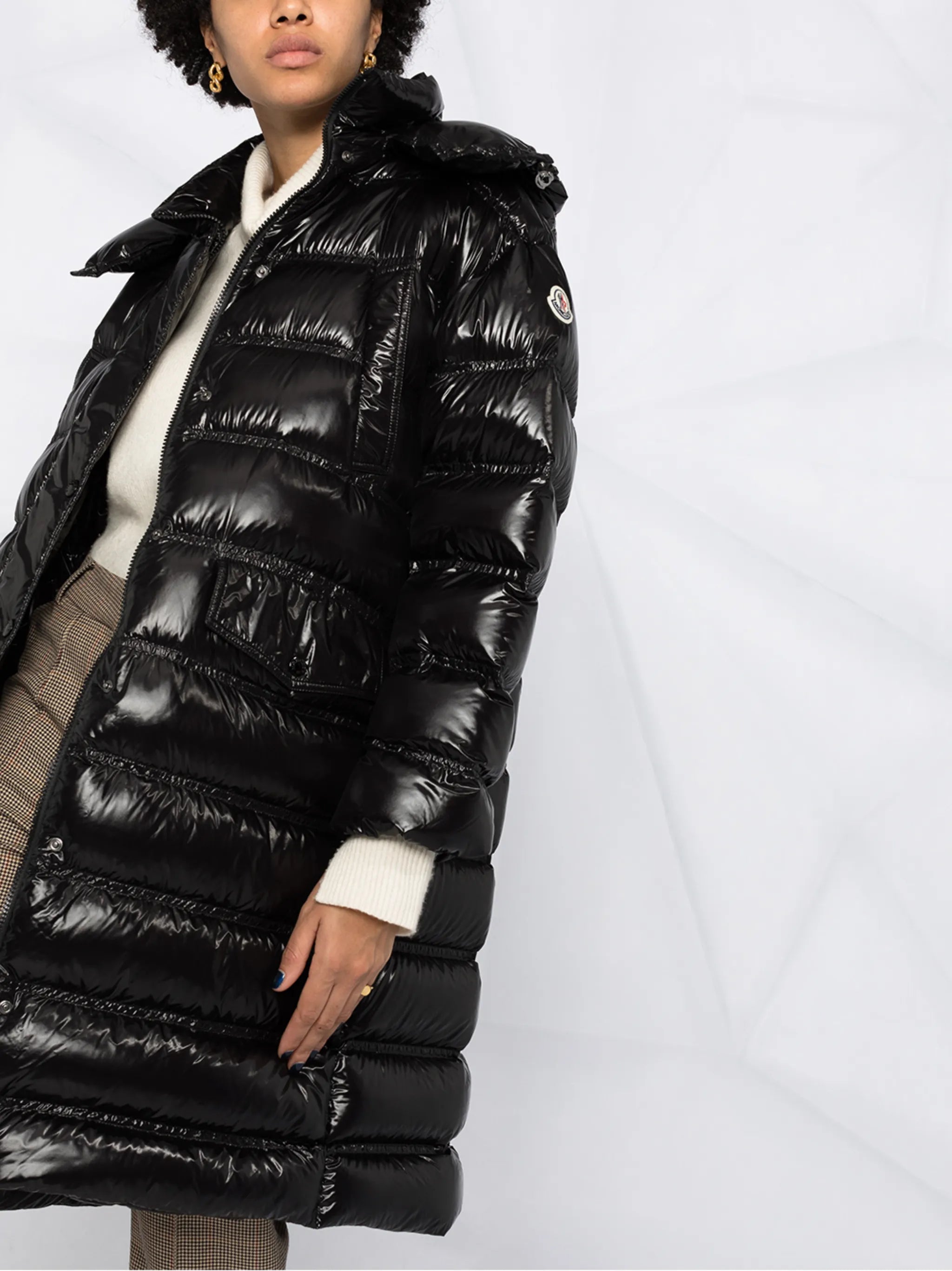 hooded padded midi coat