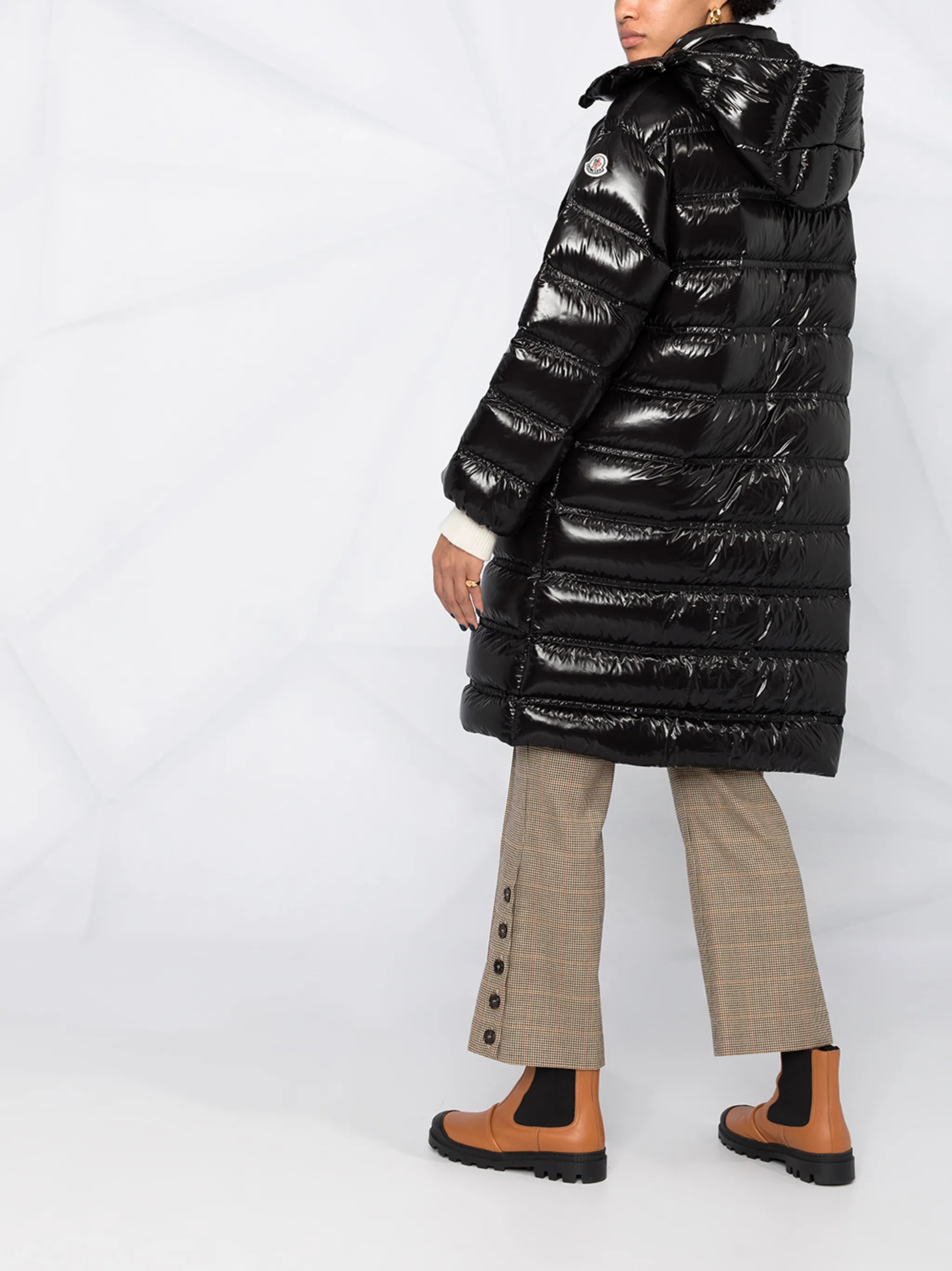 hooded padded midi coat