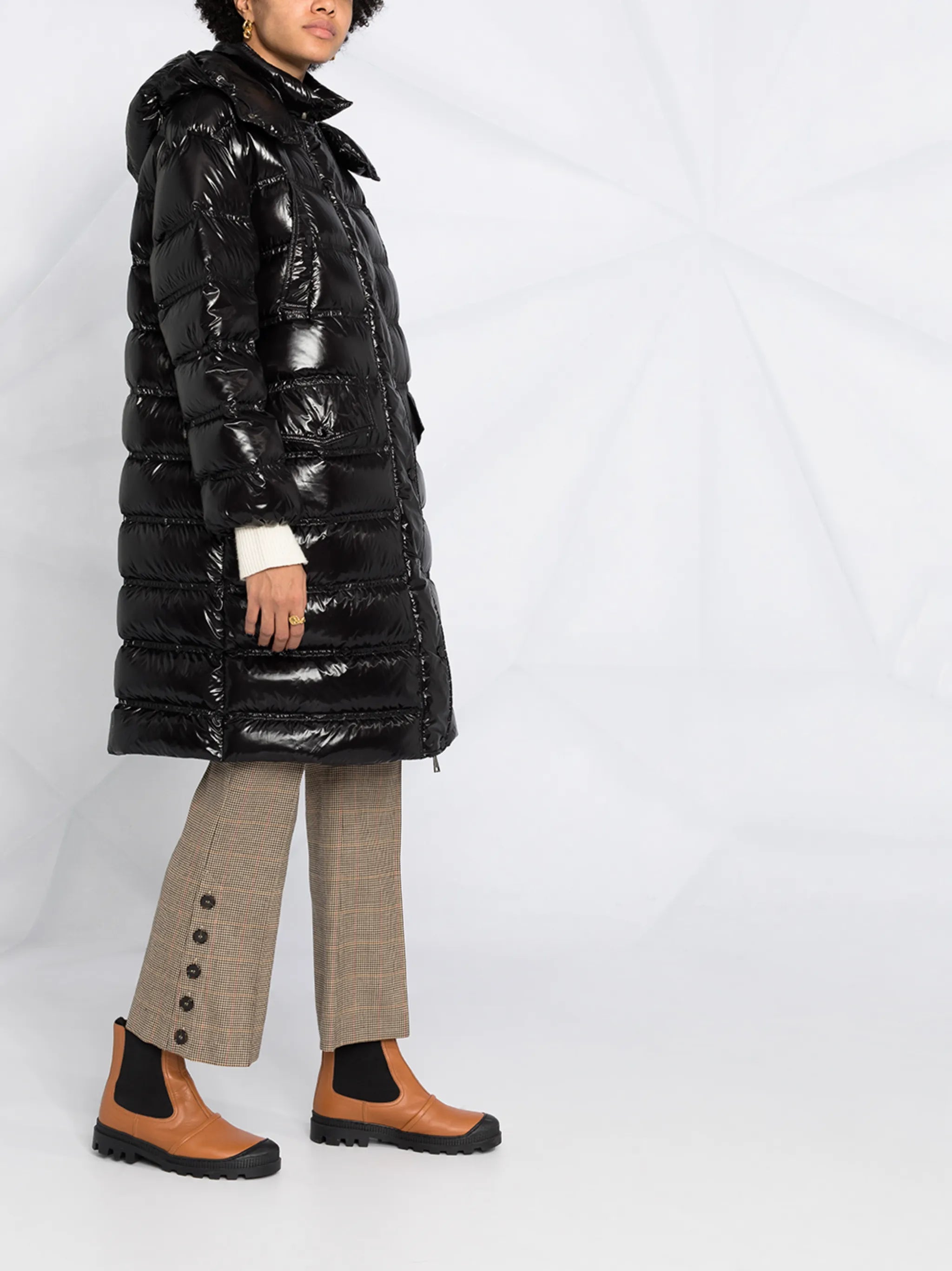hooded padded midi coat