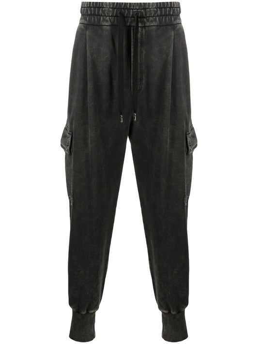 acid-wash cargo track pants