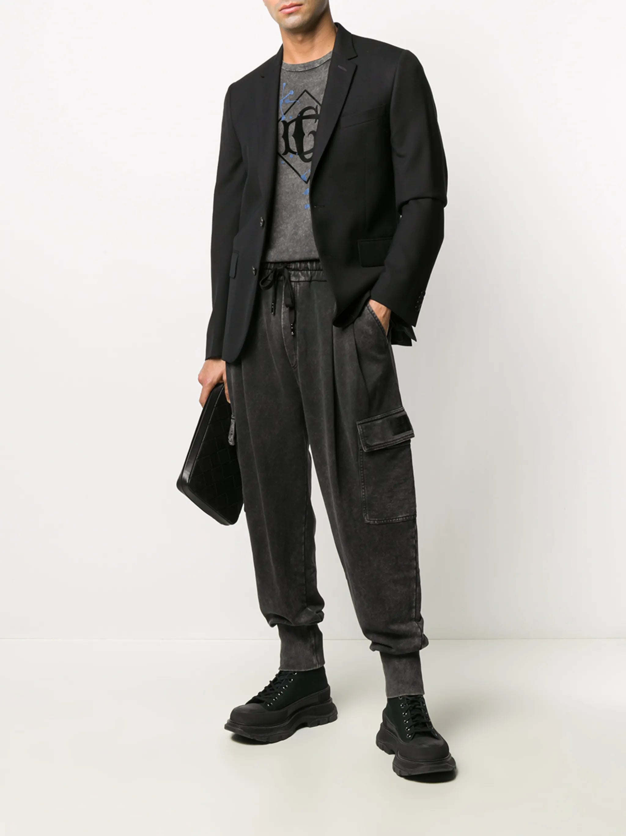 acid-wash cargo track pants