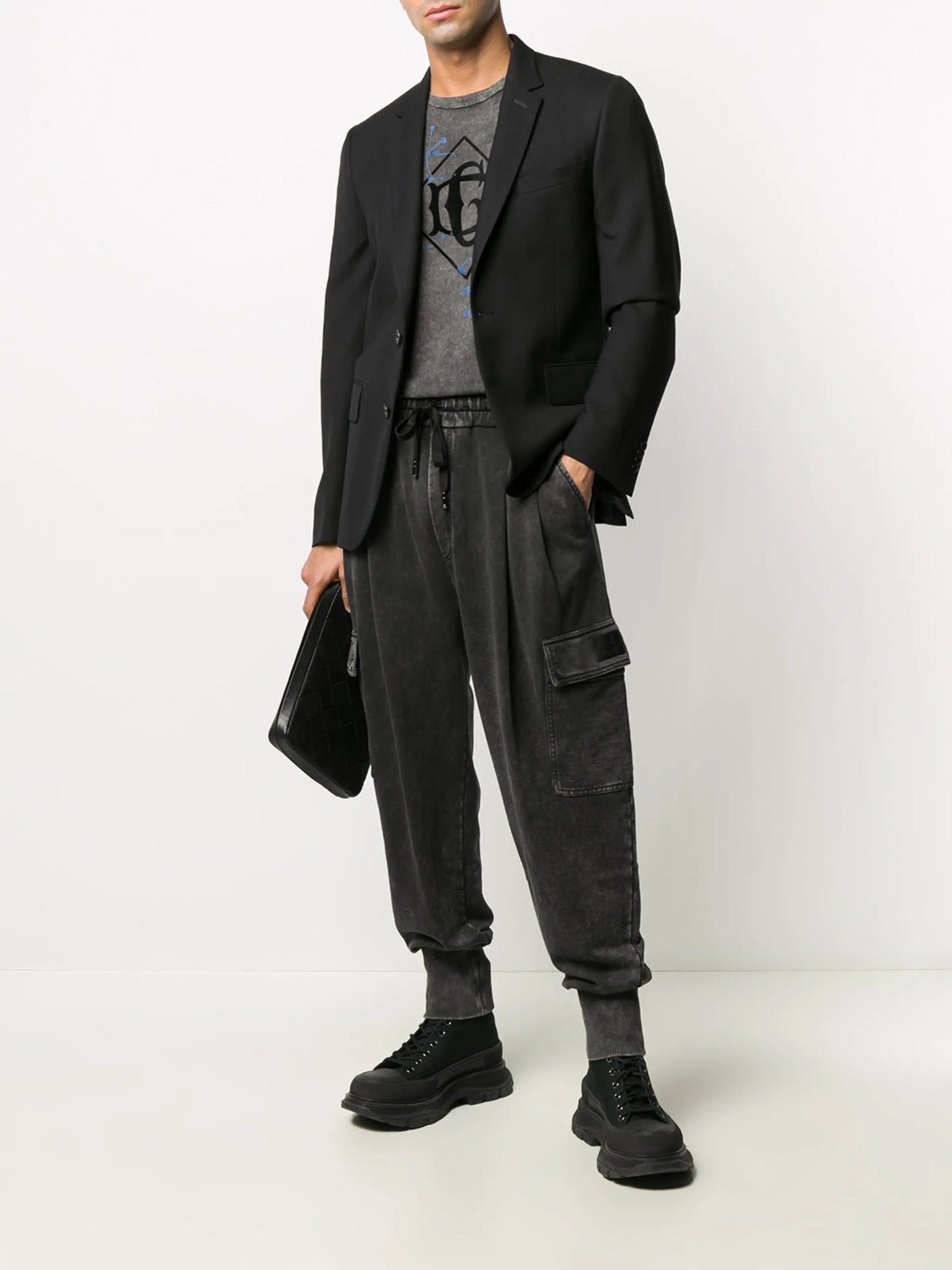 acid-wash cargo track pants