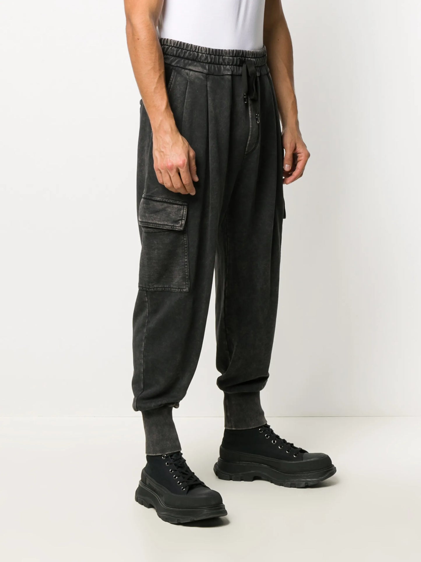 acid-wash cargo track pants
