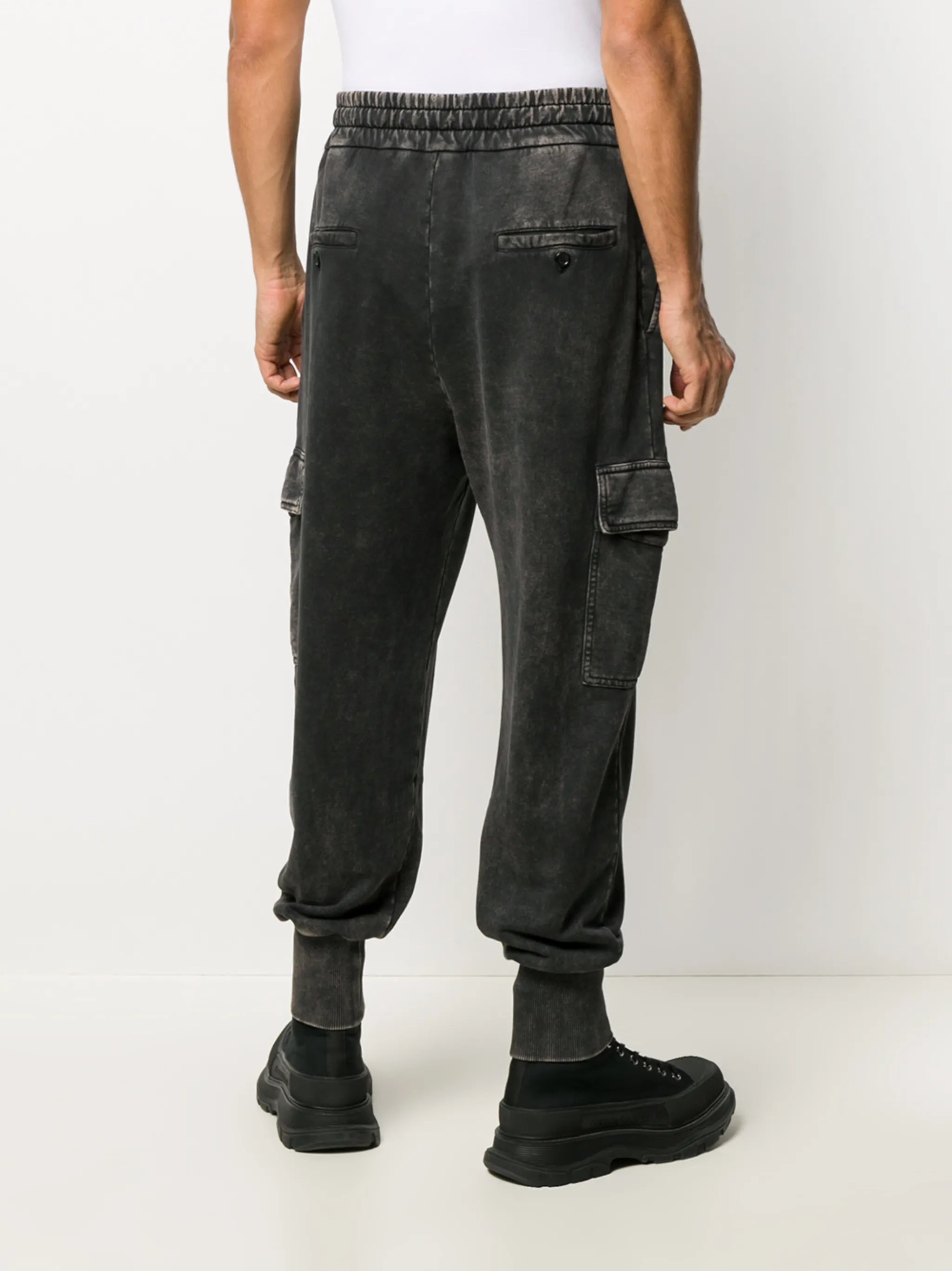 acid-wash cargo track pants