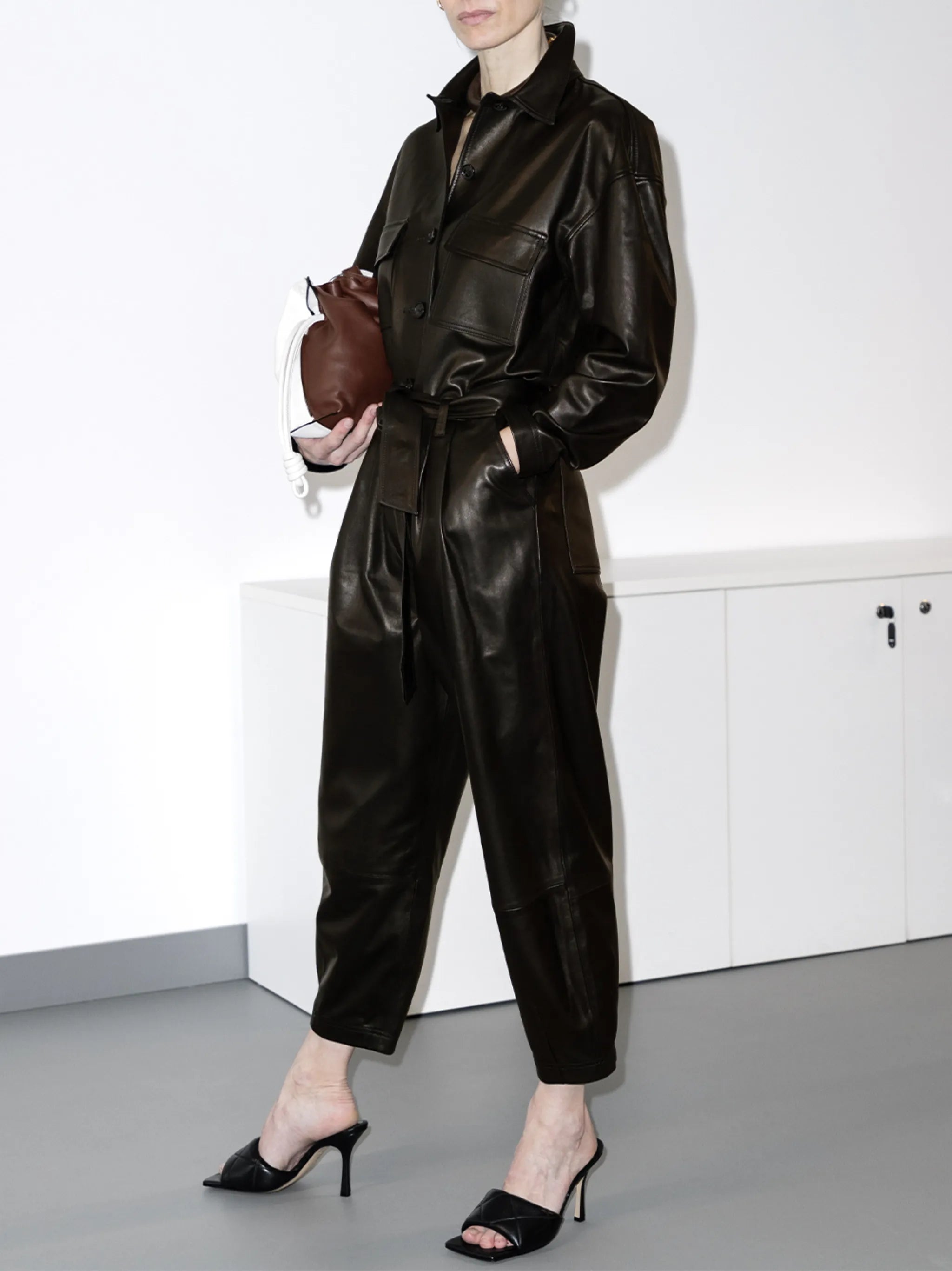 tied waist lambskin jumpsuit