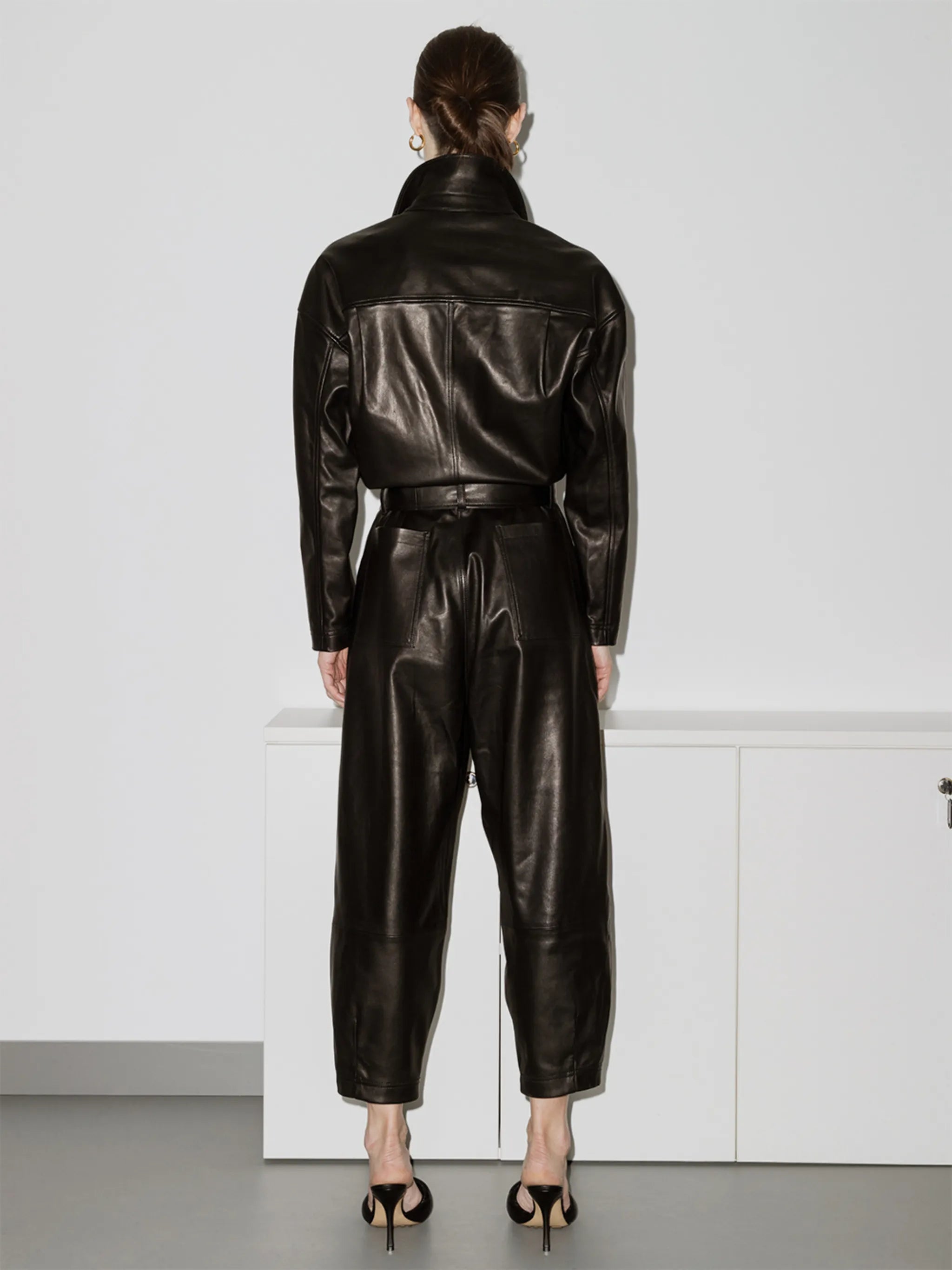 tied waist lambskin jumpsuit