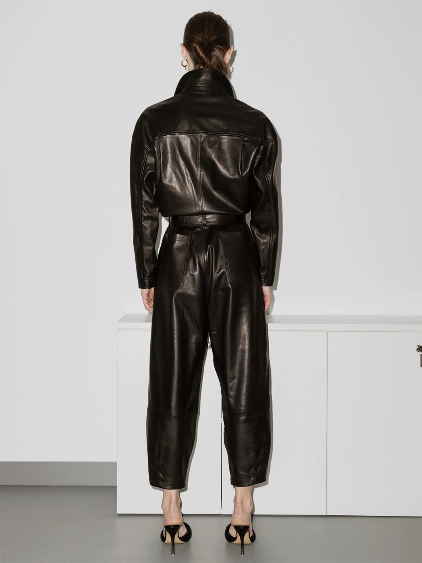 tied waist lambskin jumpsuit