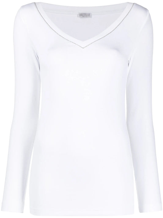 beaded neckline long-sleeve top