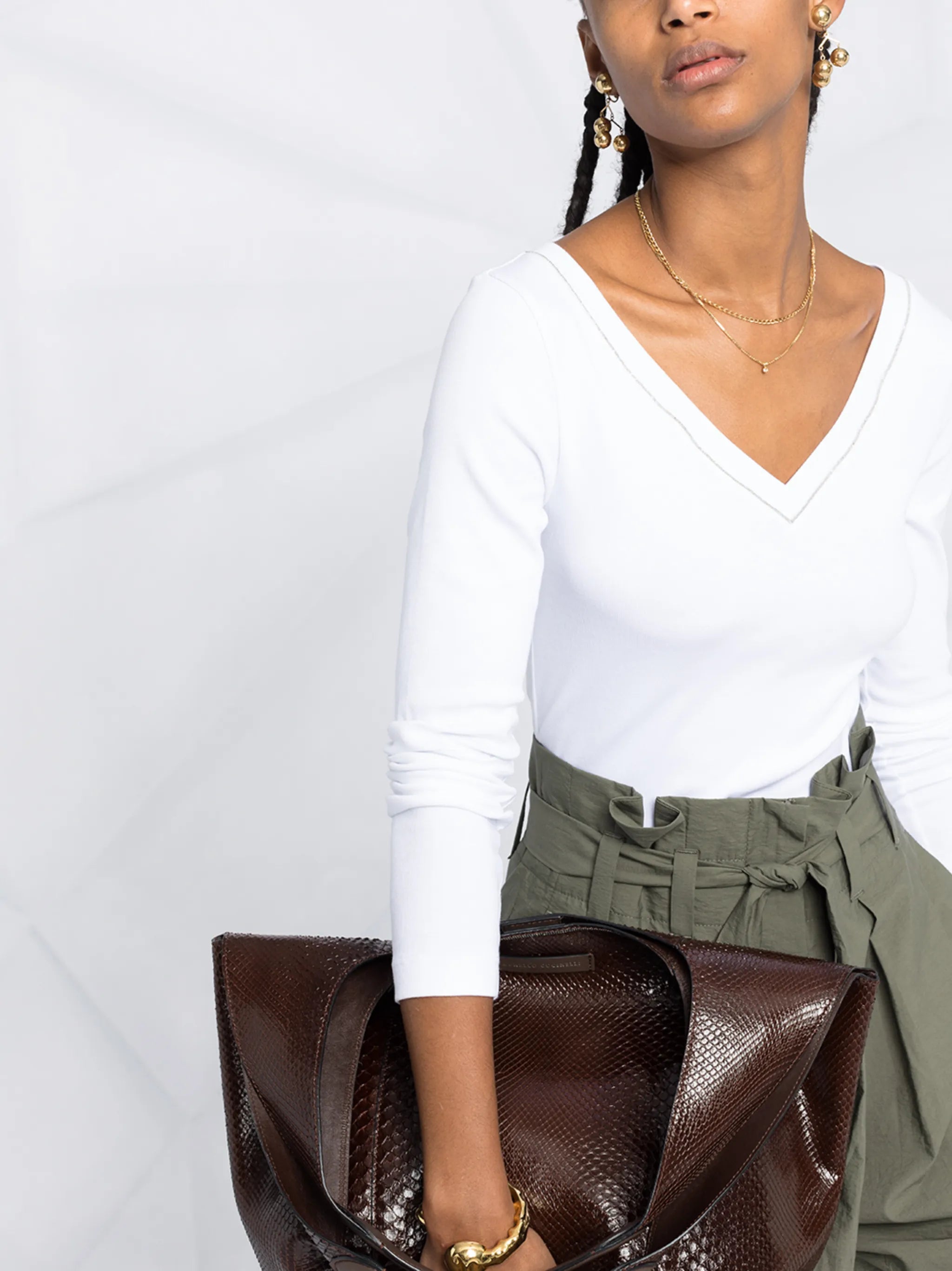 beaded neckline long-sleeve top