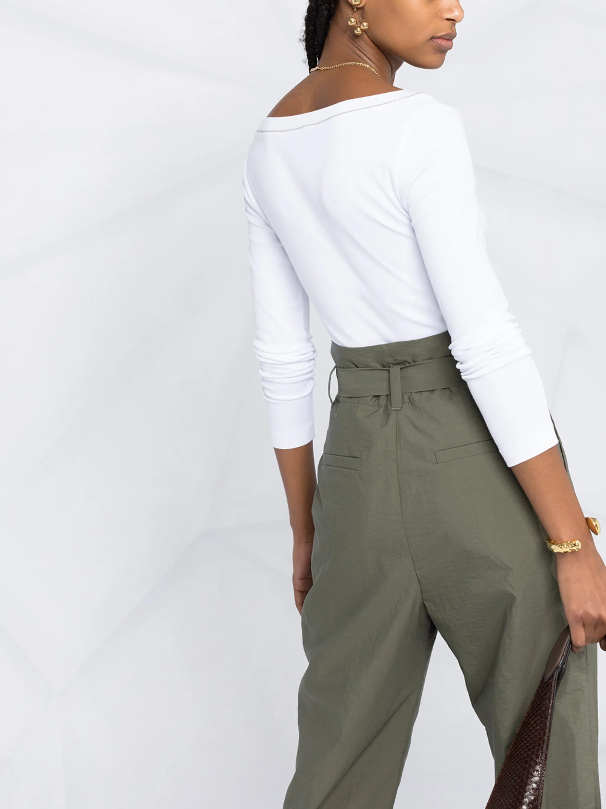 beaded neckline long-sleeve top