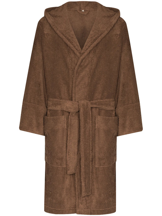 belted hooded bathrobe