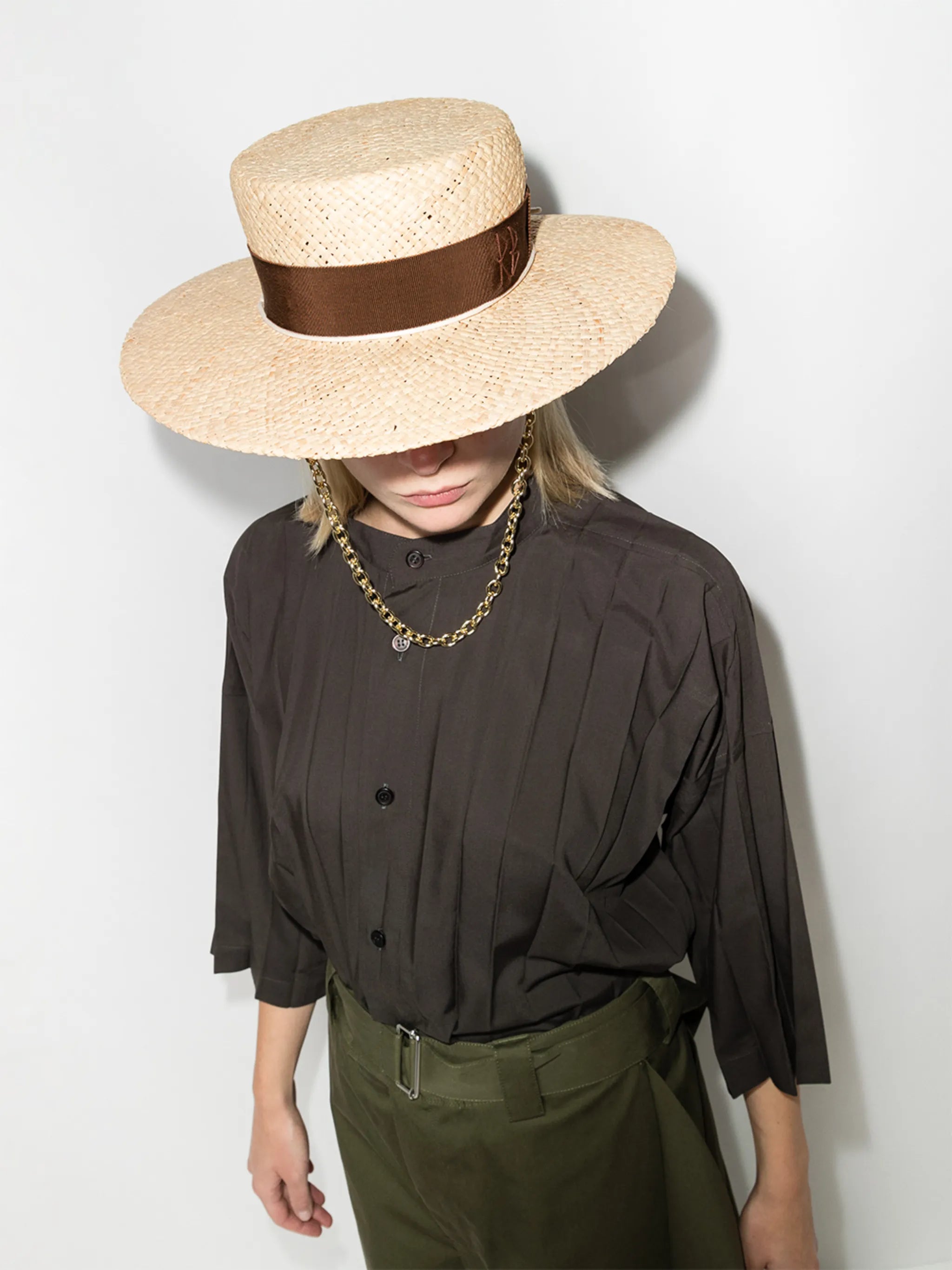woven-look boater hat