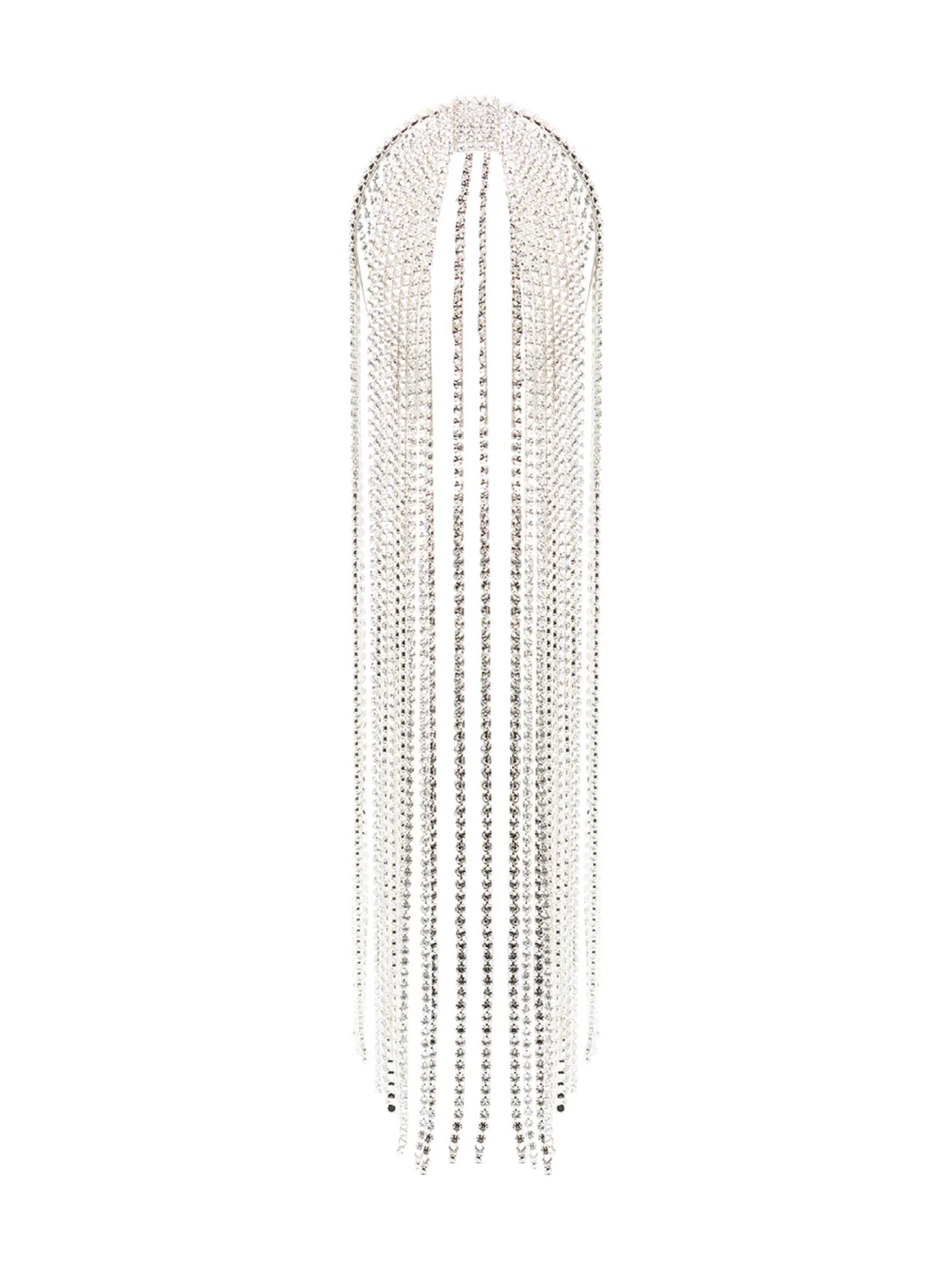 fringed crystal-embellished headpiece