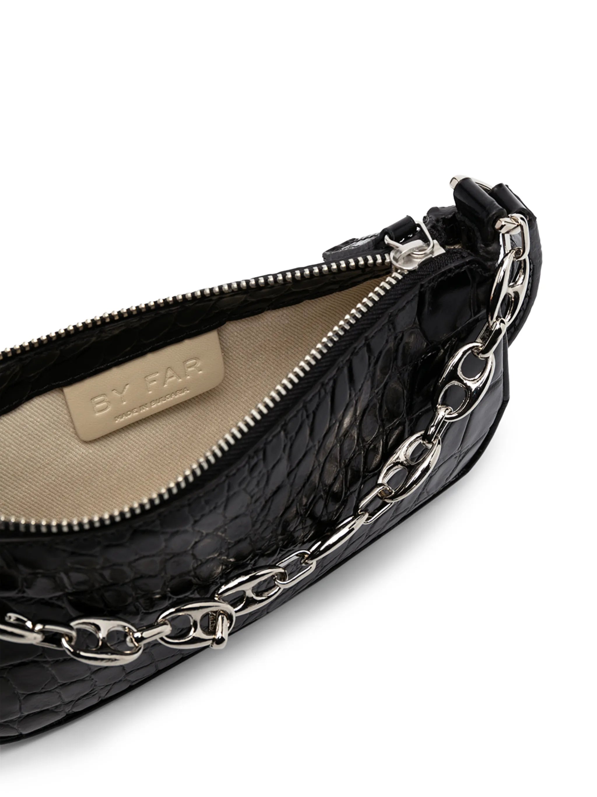crocodile embossed shoulder bag