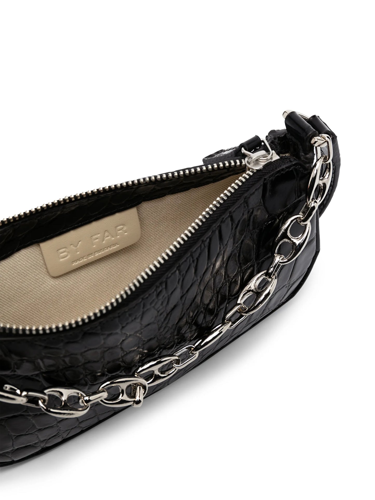 crocodile embossed shoulder bag