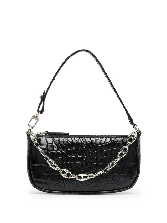 crocodile embossed shoulder bag
